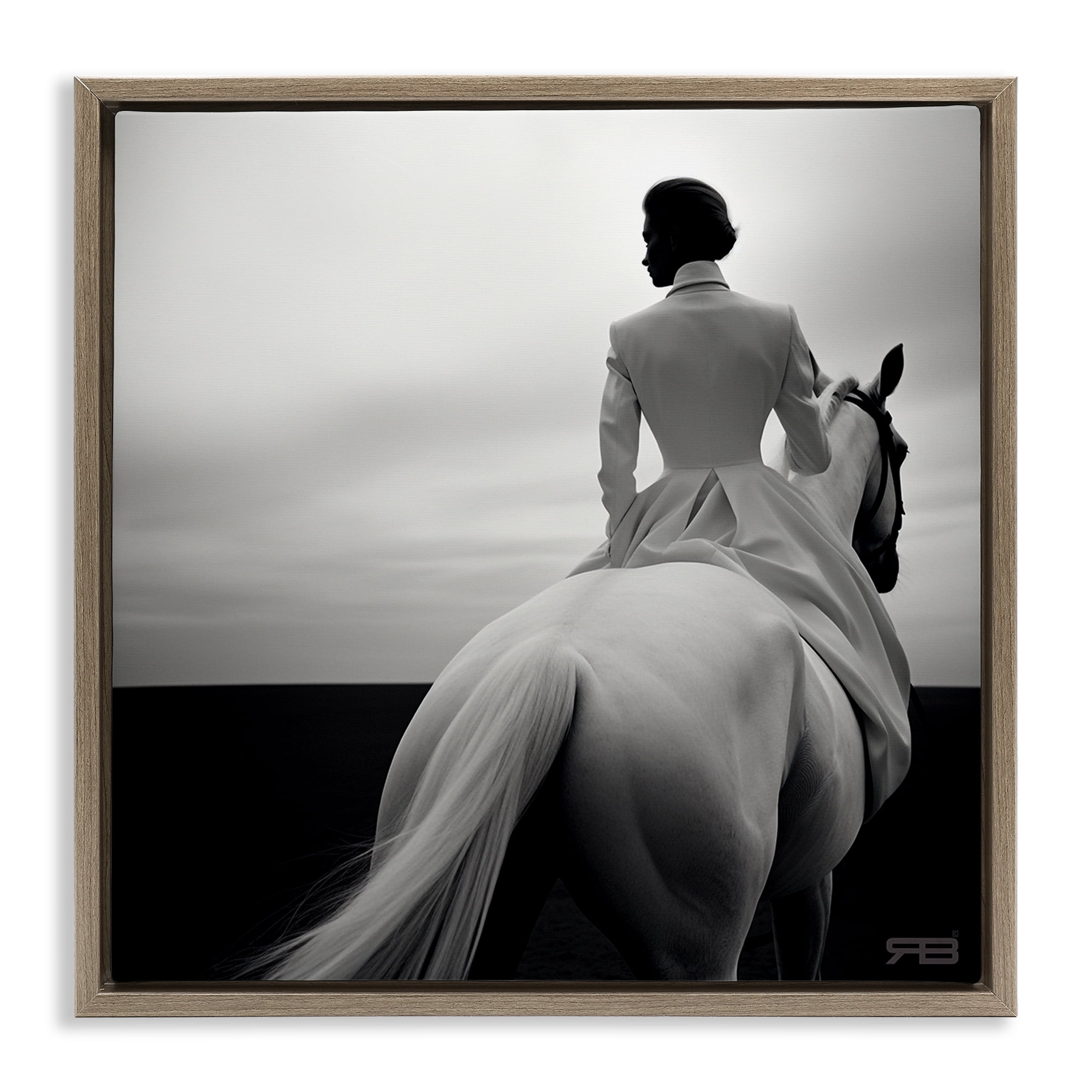 Stupell Industries Riding Horse into Horizon People Painting Brown Floater Framed Canvas Art Print Wall Art, 18 x 18