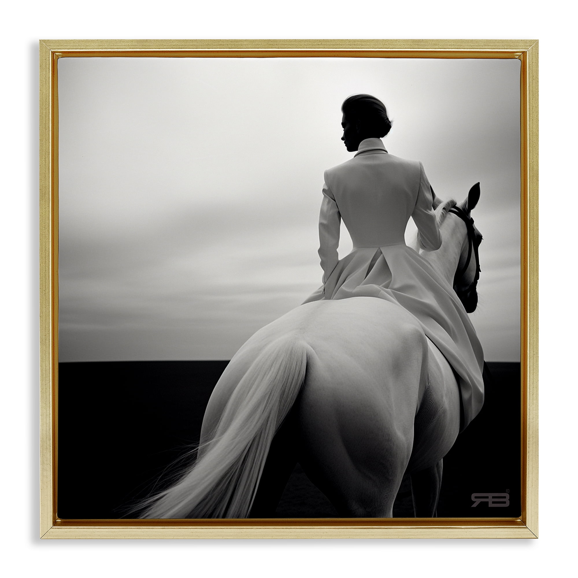 Stupell Industries Riding Horse into Horizon People Painting Gold Floater Framed Canvas Art Print Wall Art, 18 x 18