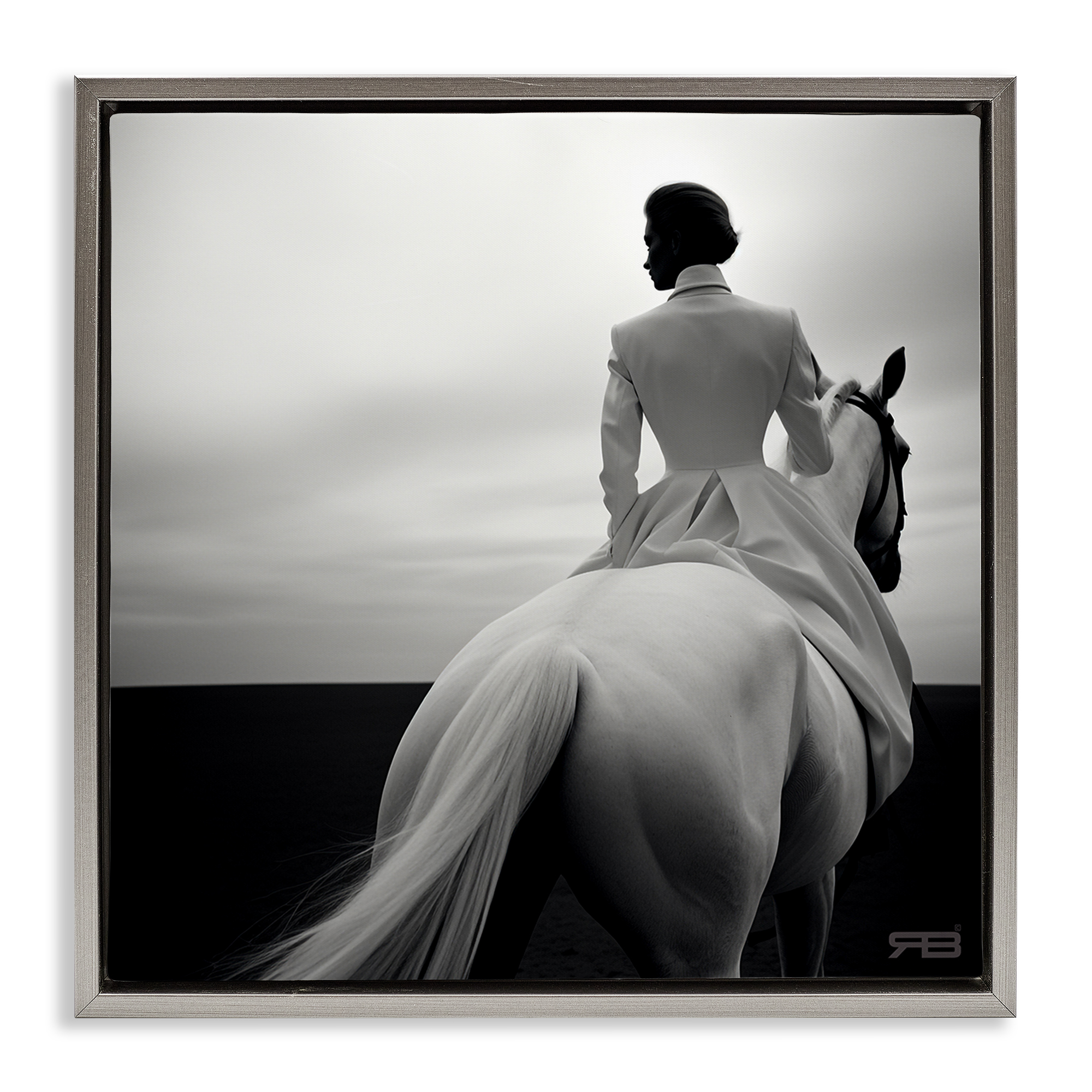 Stupell Industries Riding Horse into Horizon People Painting Gray Floater Framed Canvas Art Print Wall Art, 18 x 18