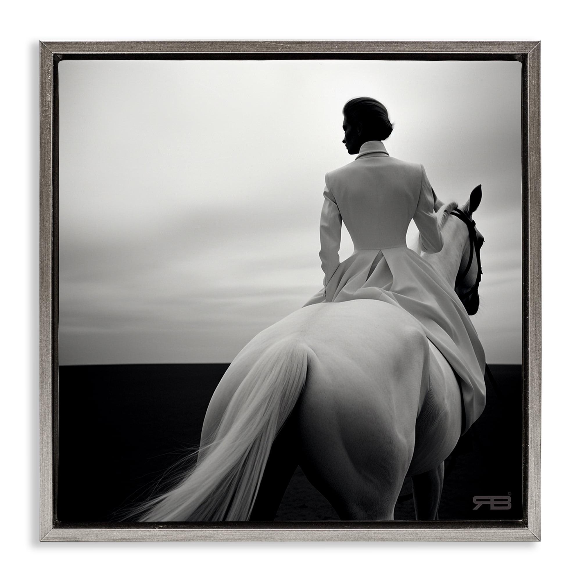 Stupell Industries Riding Horse into Horizon People Painting Gray Floater Framed Canvas Art Print Wall Art, 25 x 25