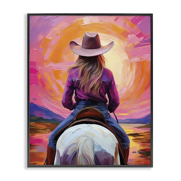 Stupell Industries Riding Into The Sunset Black Framed Giclee Art design by Susan Ball, 30 x 24