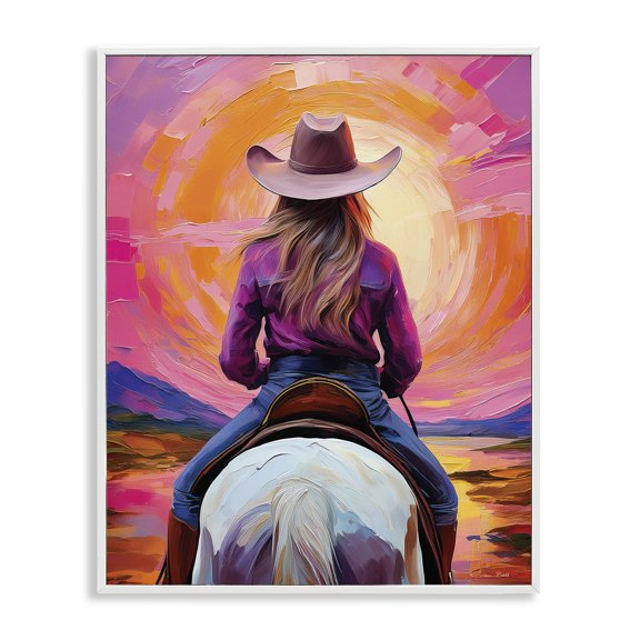 Stupell Industries Riding Into The Sunset White Framed Giclee Art design by Susan Ball, 14 x 11