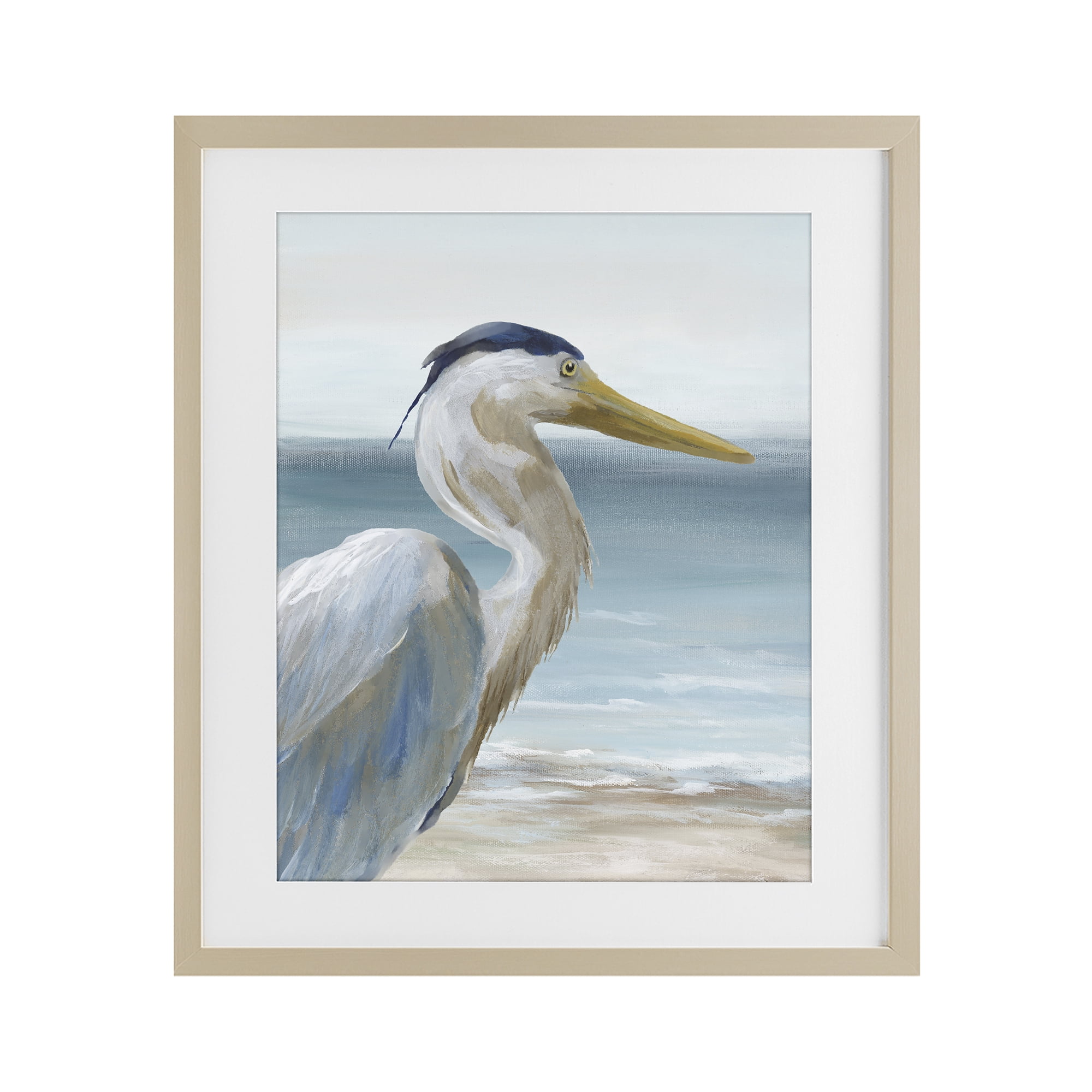 Stupell Industries Right Gazing Heron Birch Framed Print Under Glass, design by Nan