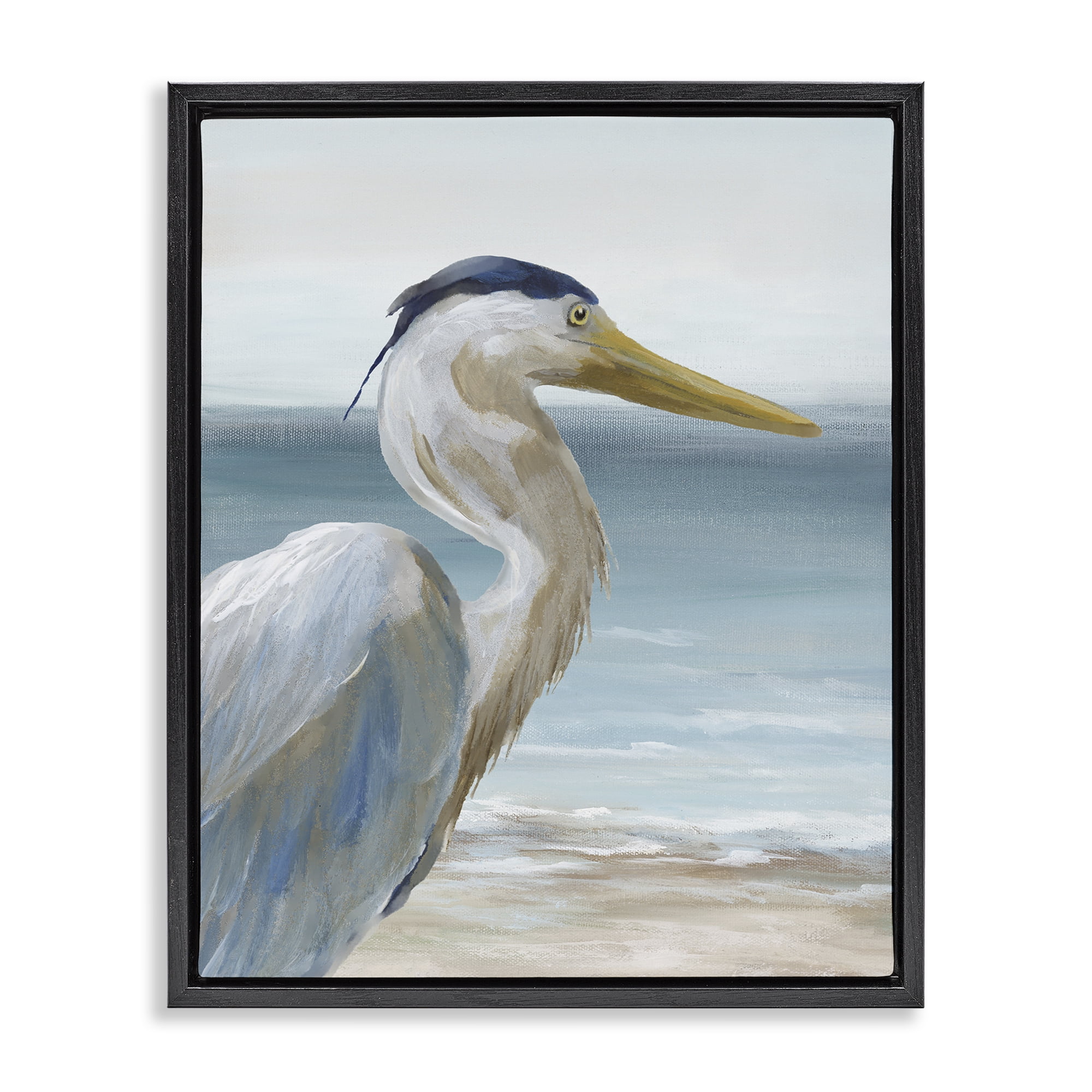 Stupell Industries Right Gazing Heron Black Framed Floater Canvas Wall Art, design by Nan