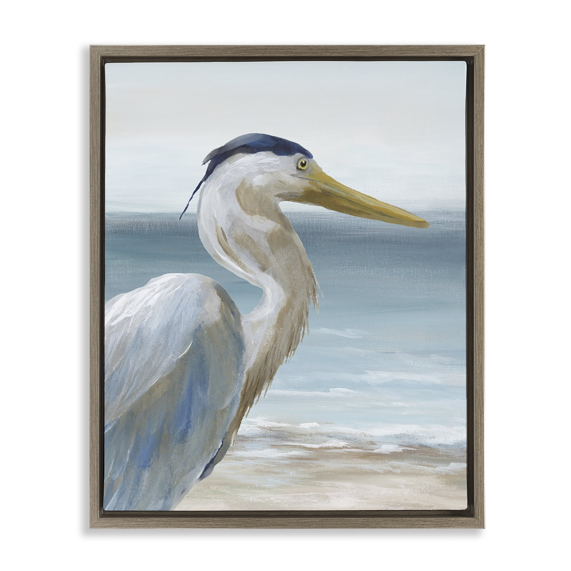 Stupell Industries Right Gazing Heron Brown Framed Floater Canvas Wall Art, design by Nan