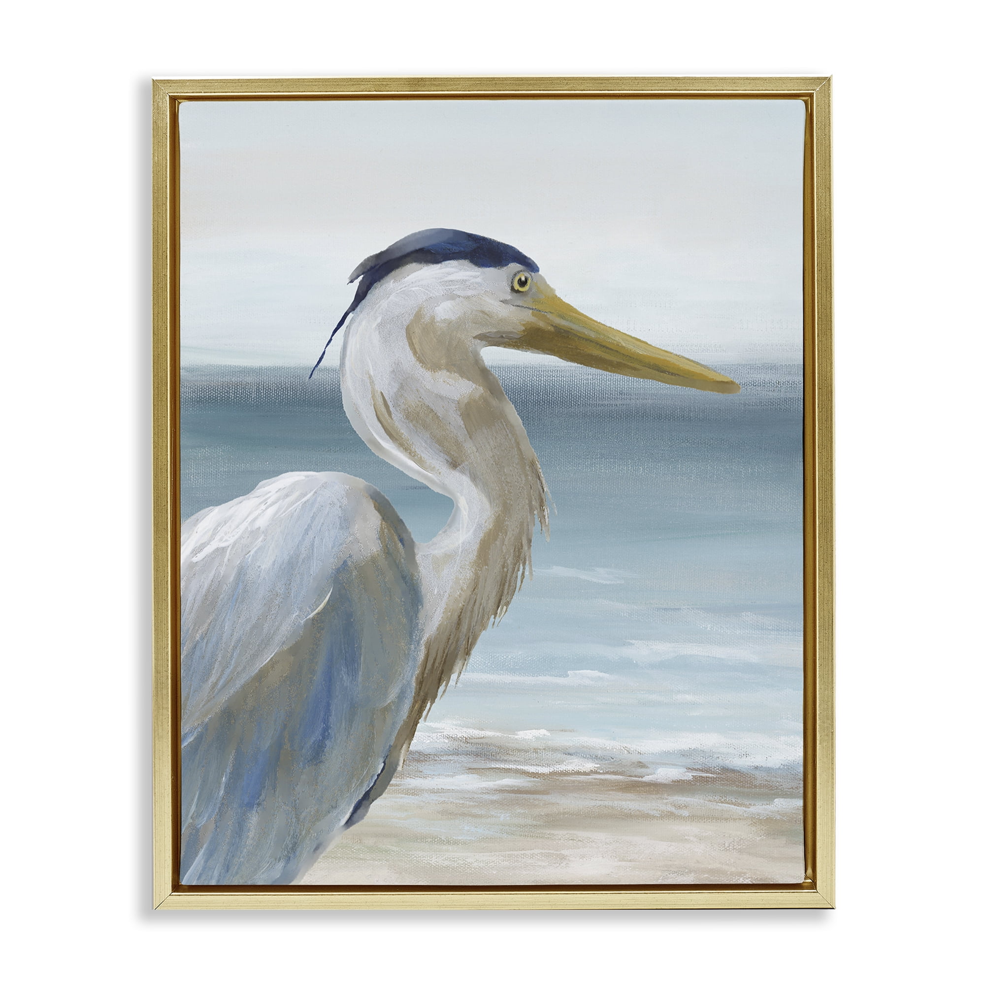 Stupell Industries Right Gazing Heron Gold Framed Floater Canvas Wall Art, design by Nan