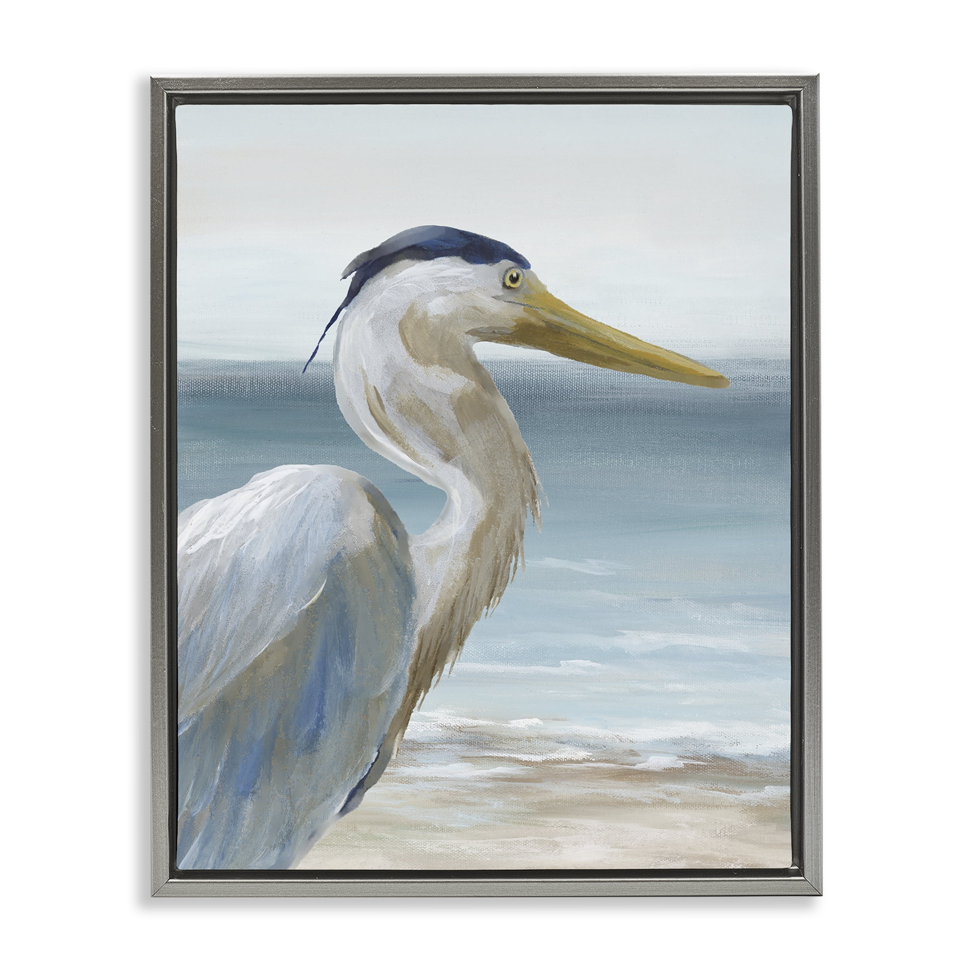 Stupell Industries Right Gazing Heron Gray Framed Floater Canvas Wall Art, design by Nan