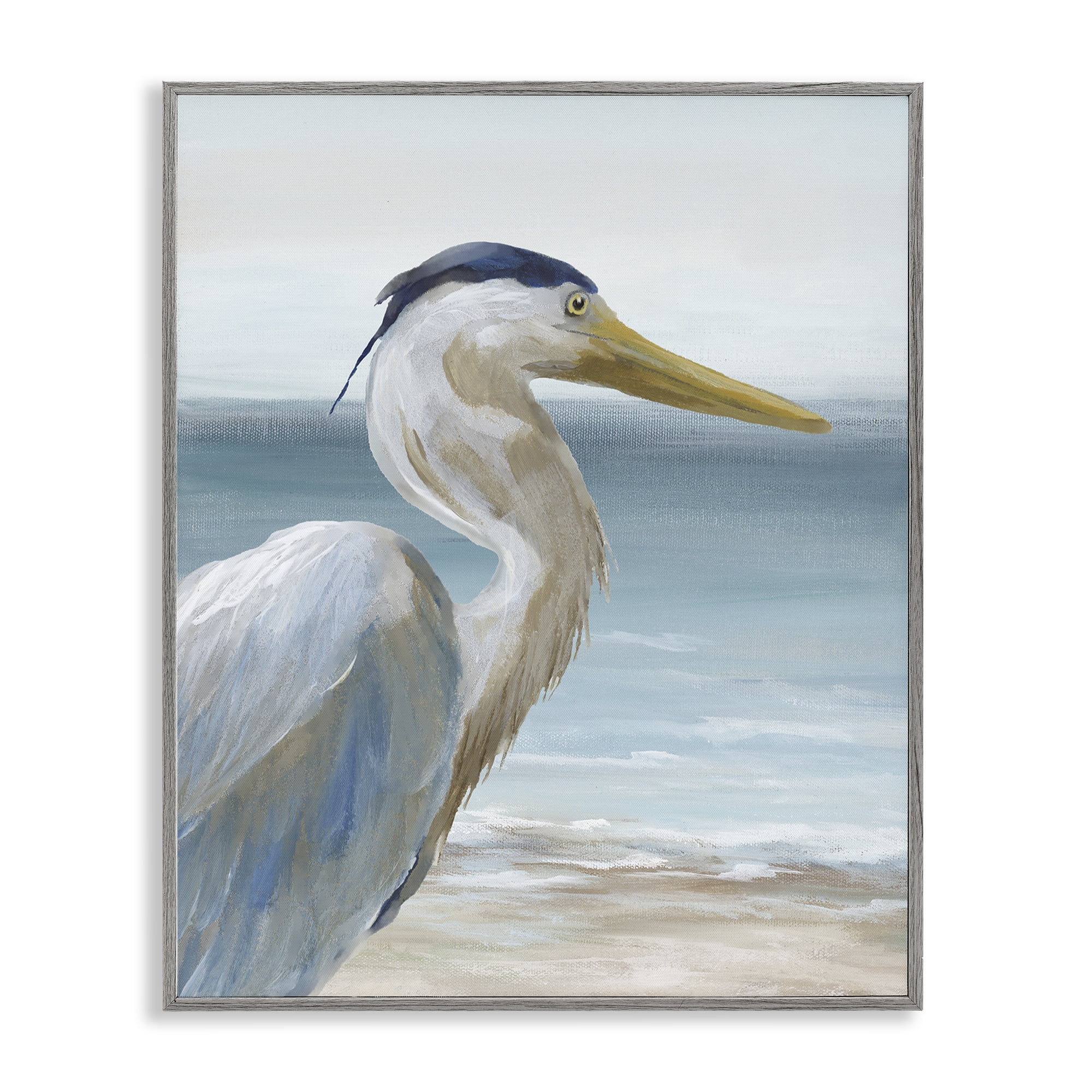 Stupell Industries Right Gazing Heron Gray Framed Giclee Art, design by Nan
