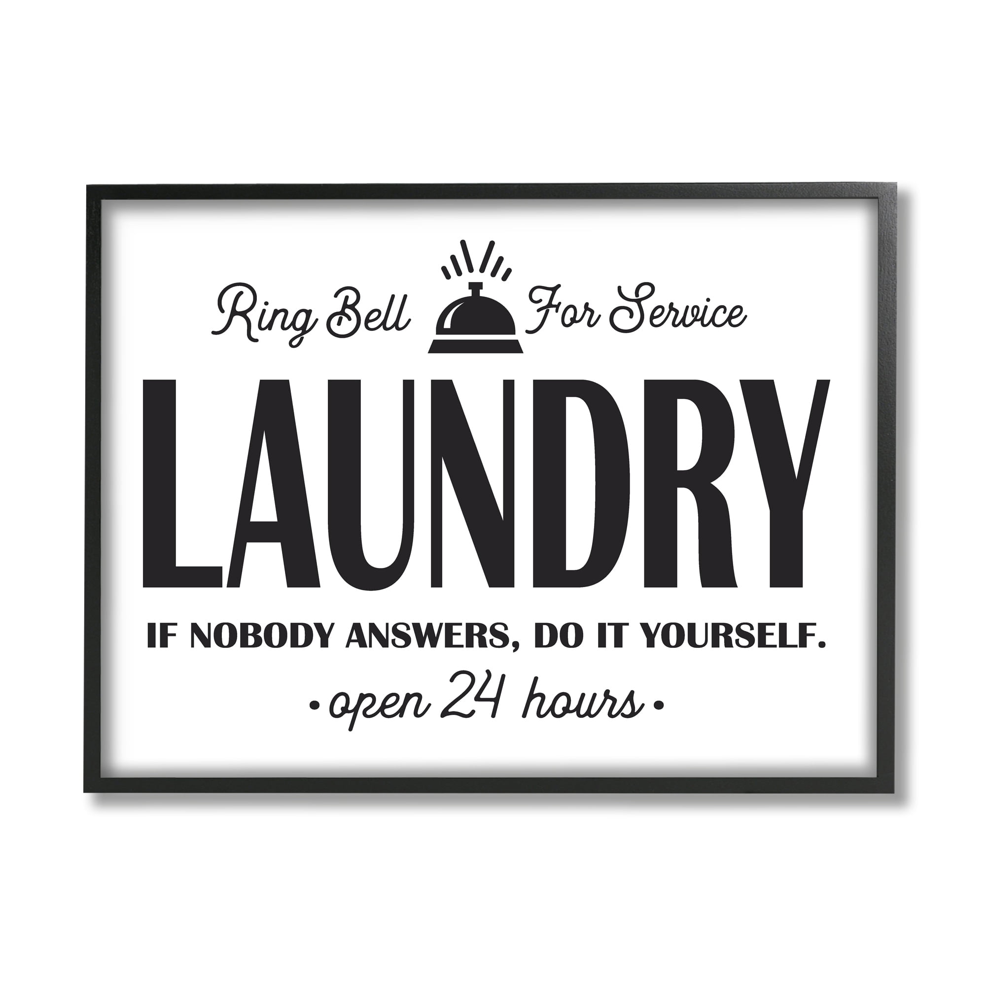 Stupell Industries Ring Bell Laundry Signage Vintage Text Style Graphic Art Black Framed Art Print Wall Art, Design by Lettered and Lined