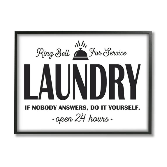 Stupell Industries Ring Bell Laundry Signage Vintage Text Style Graphic Art Black Framed Art Print Wall Art, Design by Lettered and Lined