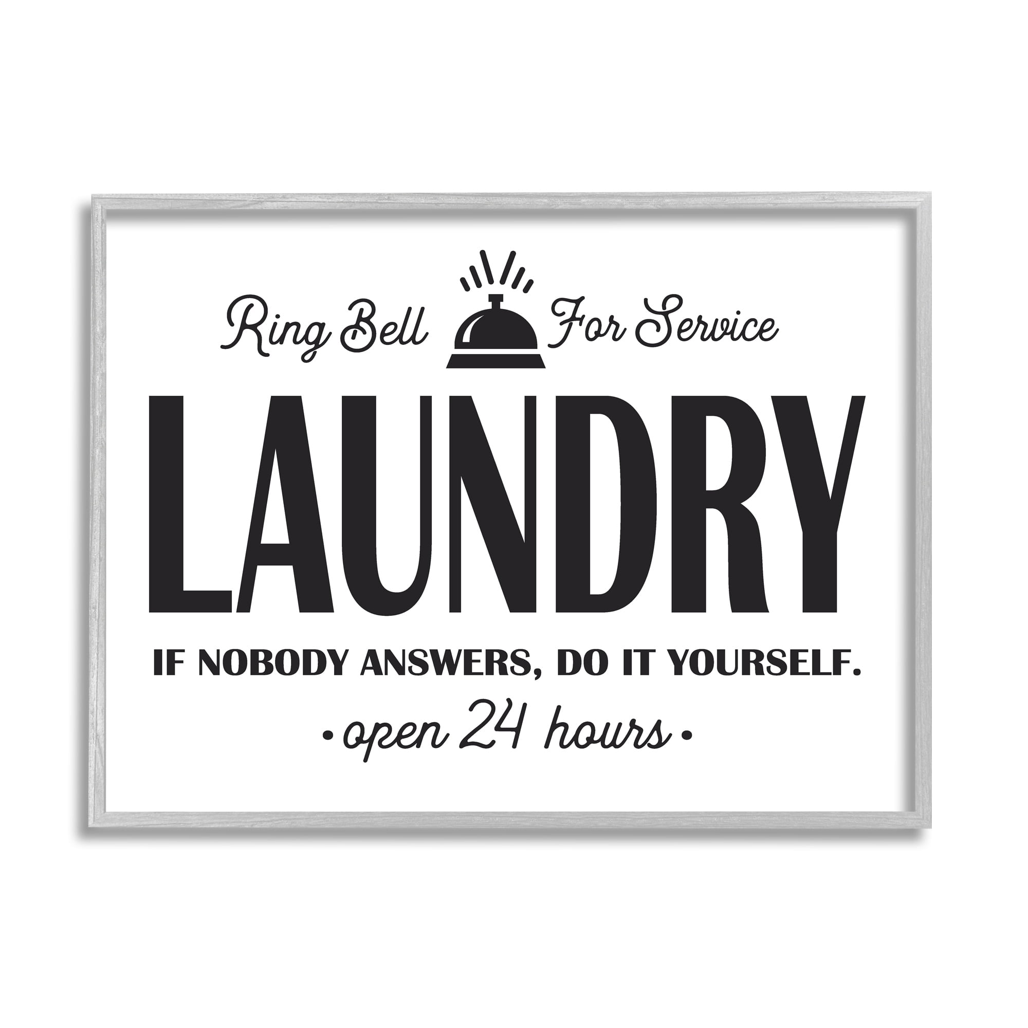 Stupell Industries Ring Bell Laundry Signage Vintage Text Style Graphic Art Gray Framed Art Print Wall Art, Design by Lettered and Lined
