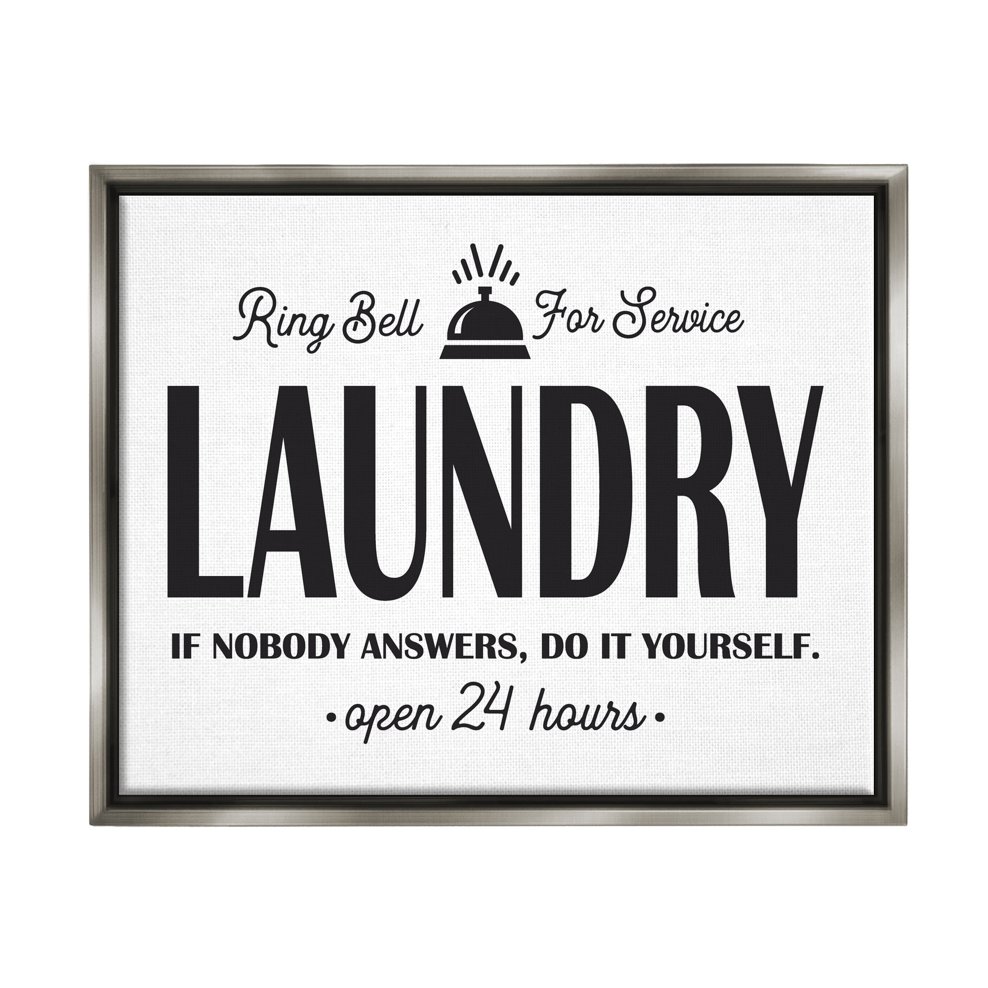 Stupell Industries Ring Bell Laundry Signage Vintage Text Style Graphic Art Luster Gray Floating Framed Canvas Print Wall Art, Design by Lettered and Lined
