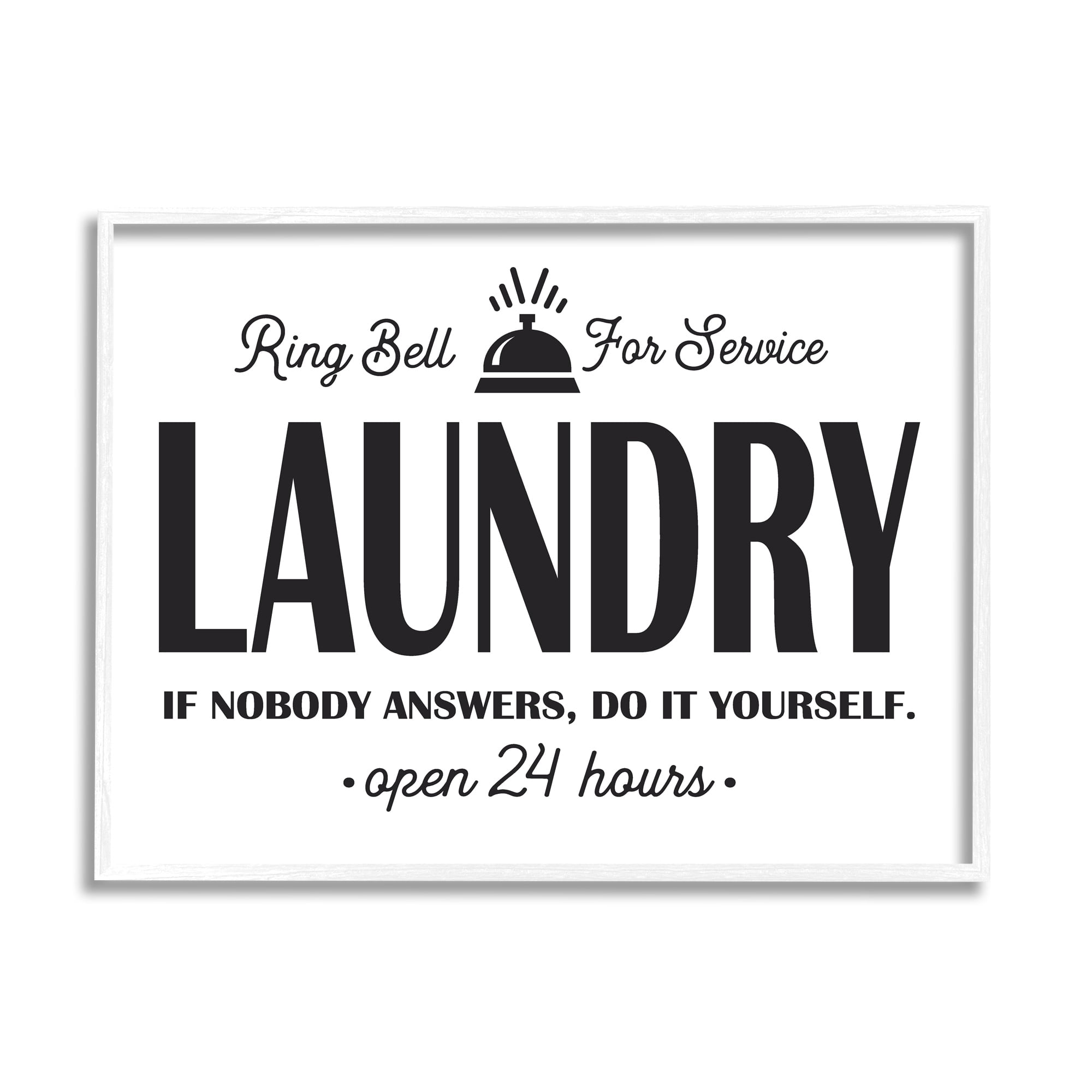 Stupell Industries Ring Bell Laundry Signage Vintage Text Style Graphic Art White Framed Art Print Wall Art, Design by Lettered and Lined