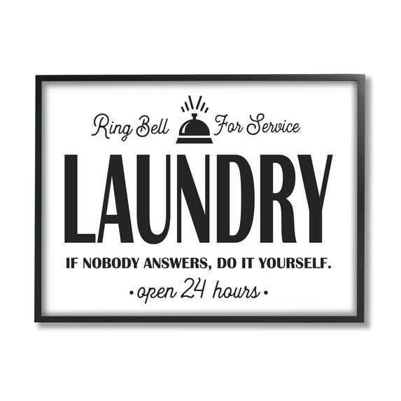 Stupell Industries Ring Bell for Service Sign Sassy Laundry Phrase Graphic Art Black Framed Art Print Wall Art, 16x20, by Lettered and Lined