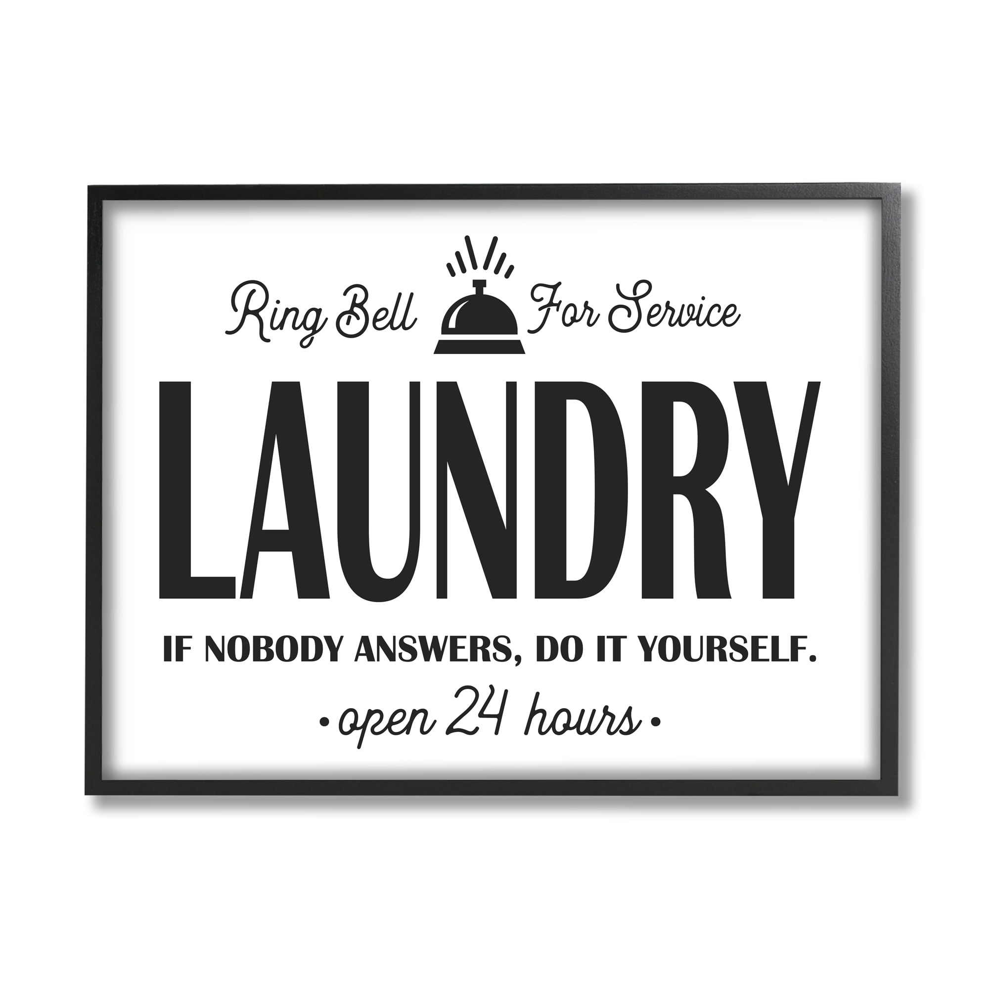 Stupell Industries Ring Bell for Service Sign Sassy Laundry Phrase Graphic Art Black Framed Art Print Wall Art, 24x30, by Lettered and Lined