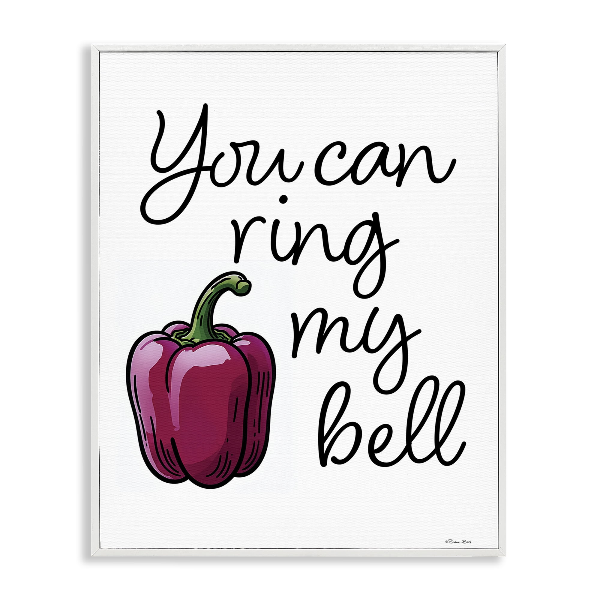 Stupell Industries Ring My Bell Pepper White Framed Giclee Art, design by Susan Ball