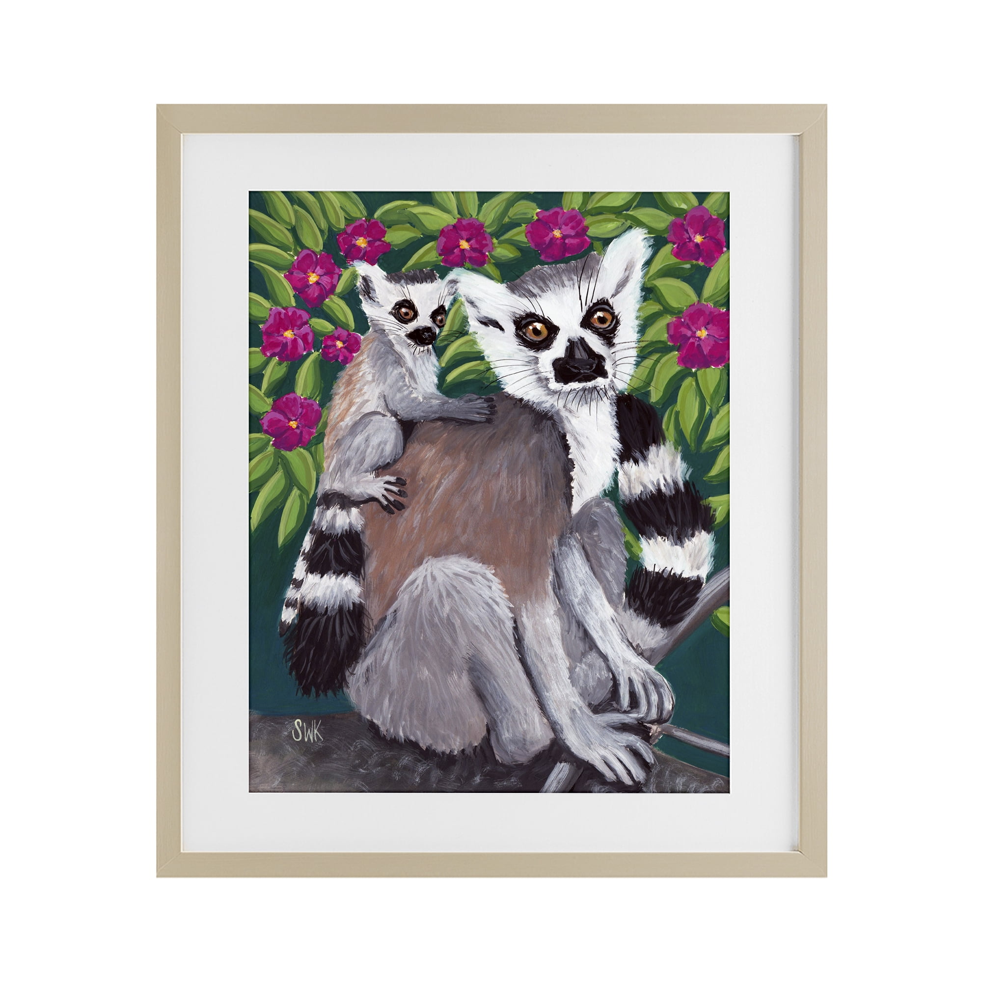 Stupell Industries Ring Tailed Lemur Mama & Baby Birch Framed Print Under Glass, design by Sarah Waldron Kimball