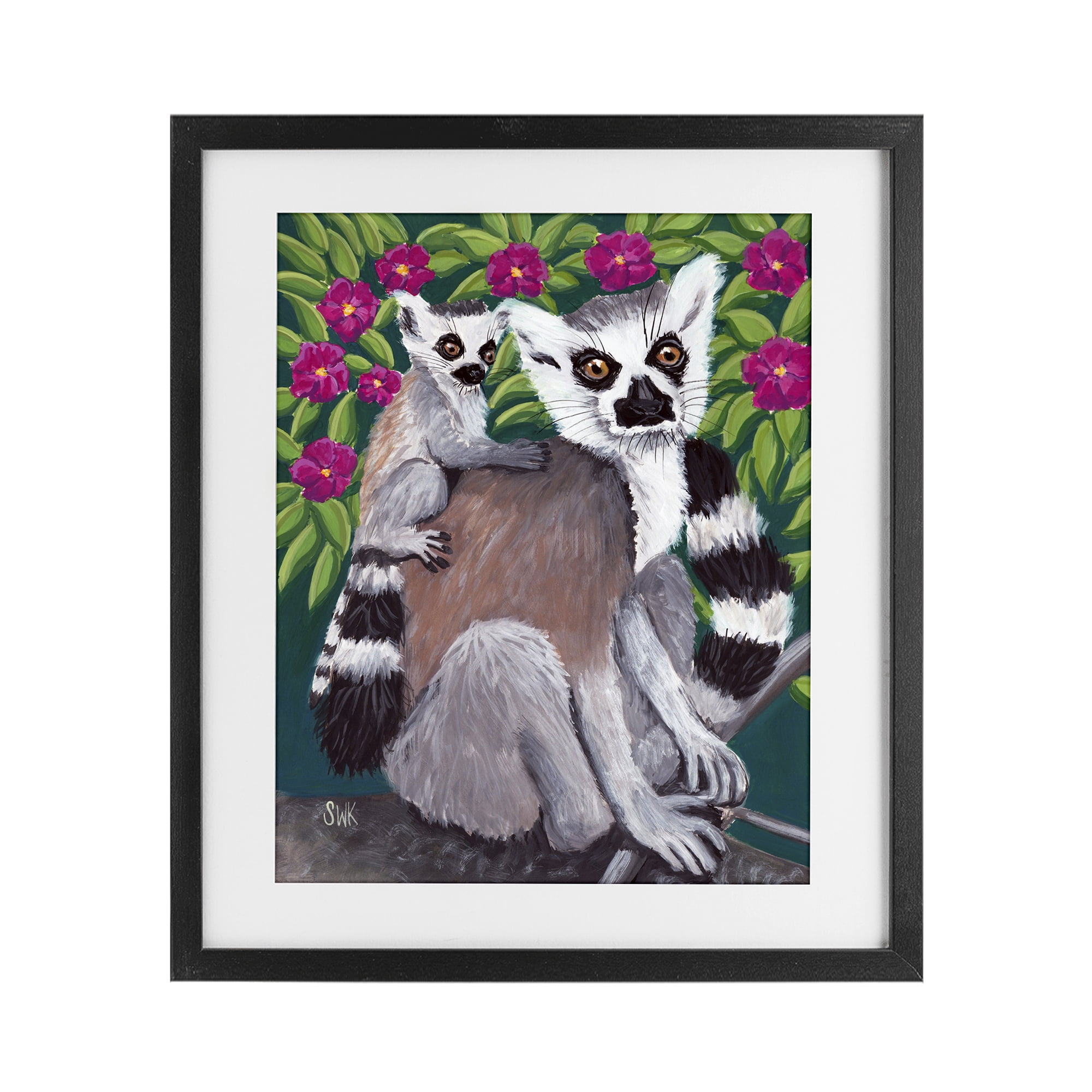 Stupell Industries Ring Tailed Lemur Mama & Baby Black Framed Print Under Glass, design by Sarah Waldron Kimball