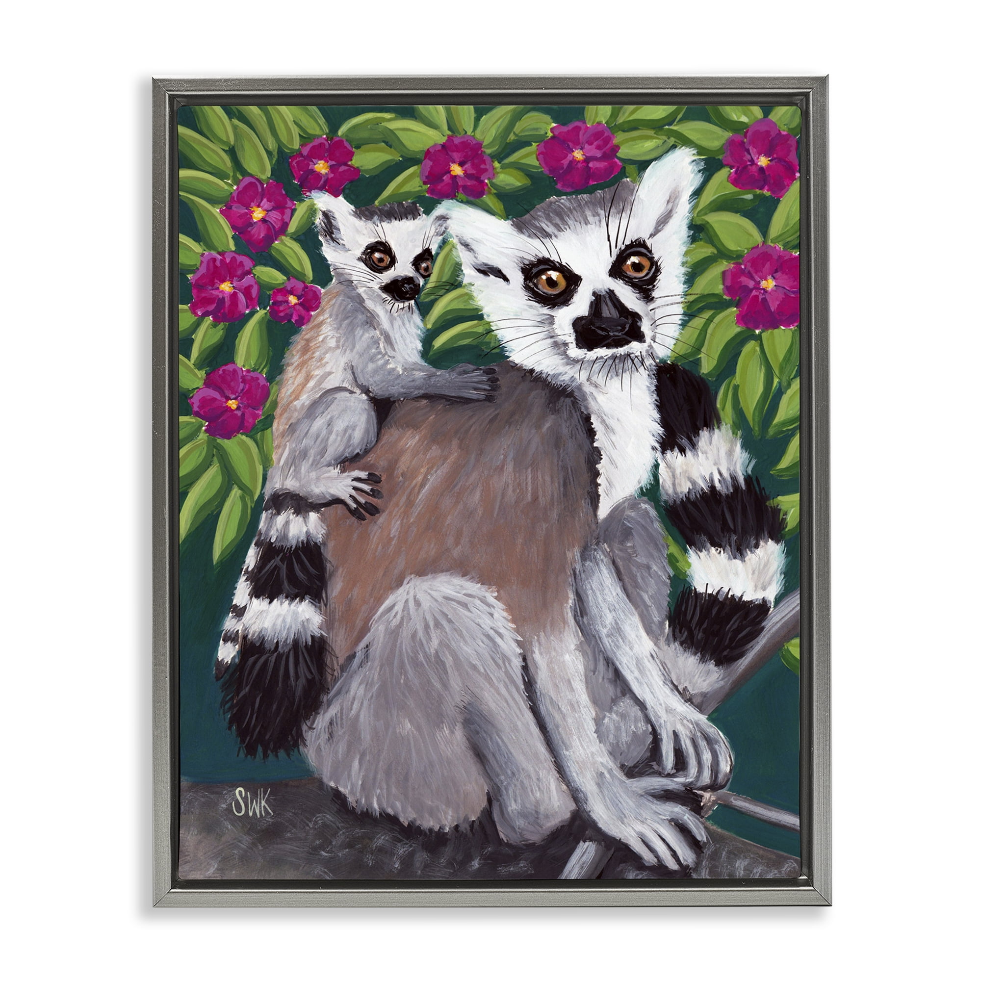 Stupell Industries Ring Tailed Lemur Mama & Baby Gray Framed Floater Canvas Wall Art, design by Sarah Waldron Kimball