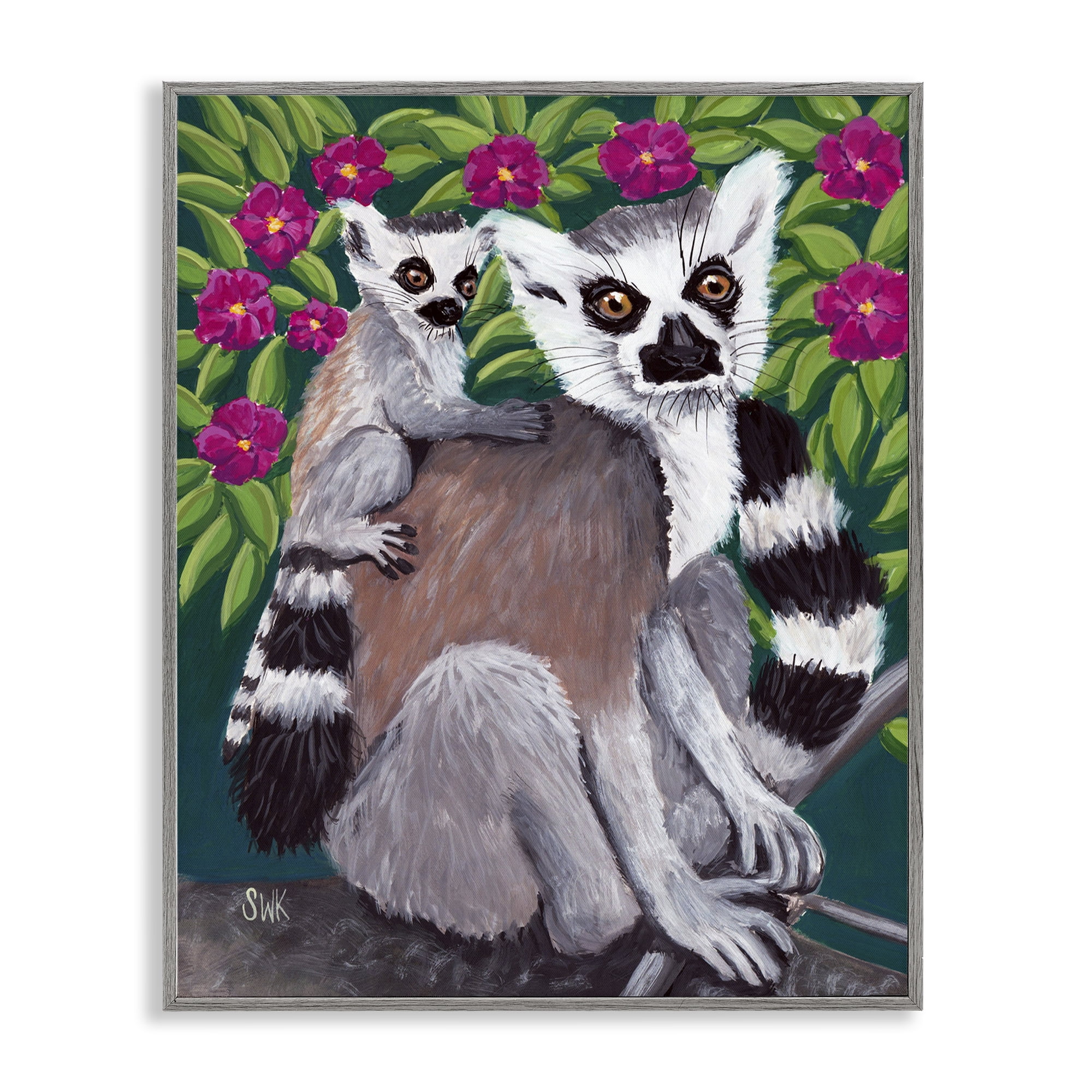 Stupell Industries Ring Tailed Lemur Mama & Baby Gray Framed Giclee Art, design by Sarah Waldron Kimball