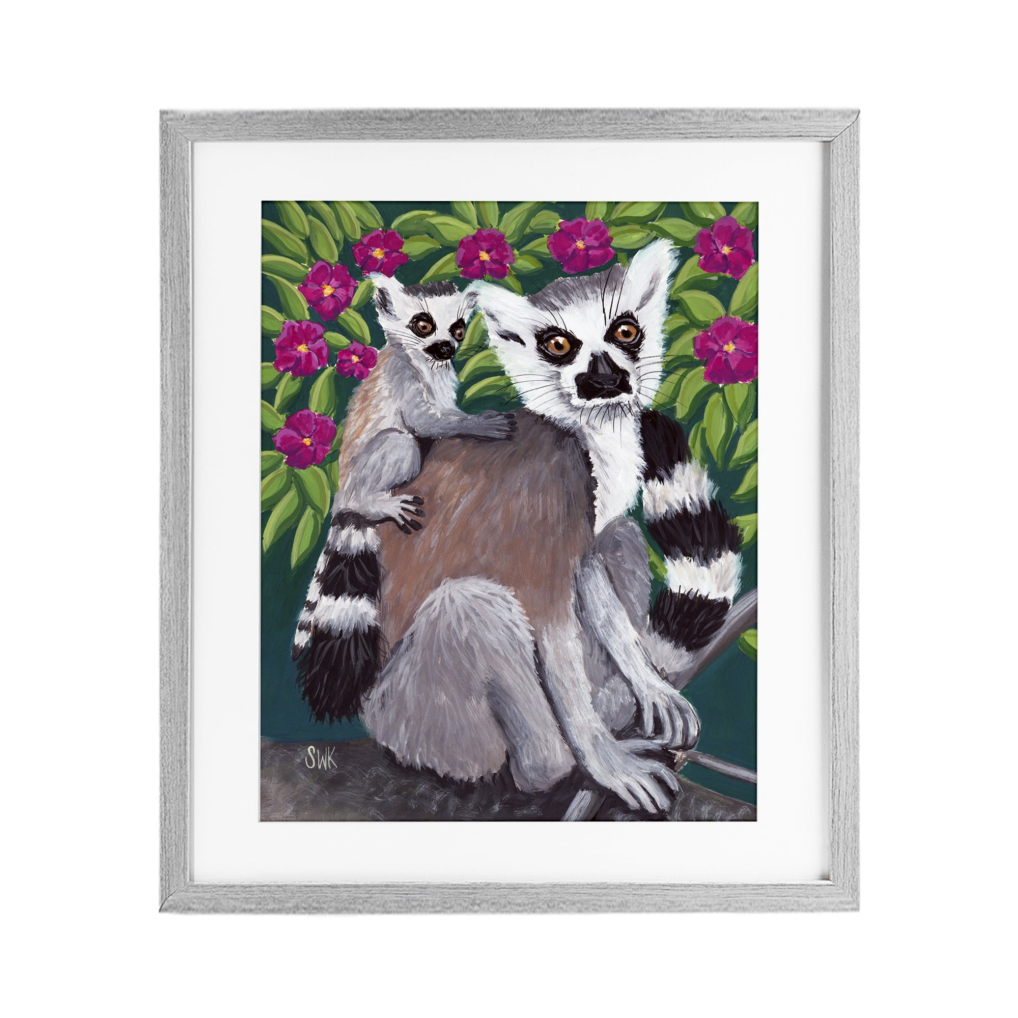 Stupell Industries Ring Tailed Lemur Mama & Baby Gray Framed Print Under Glass, design by Sarah Waldron Kimball