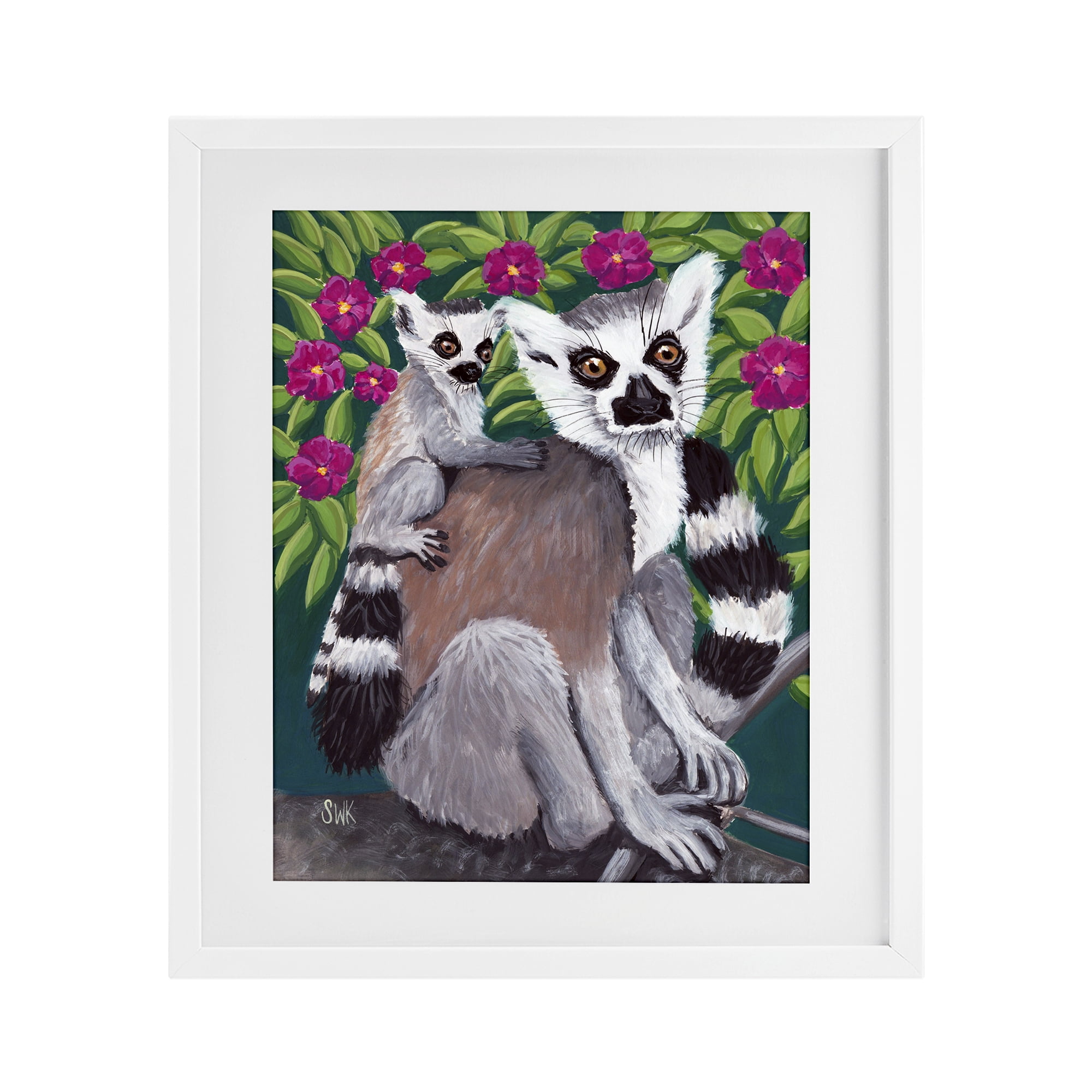 Stupell Industries Ring Tailed Lemur Mama & Baby White Framed Print Under Glass, design by Sarah Waldron Kimball