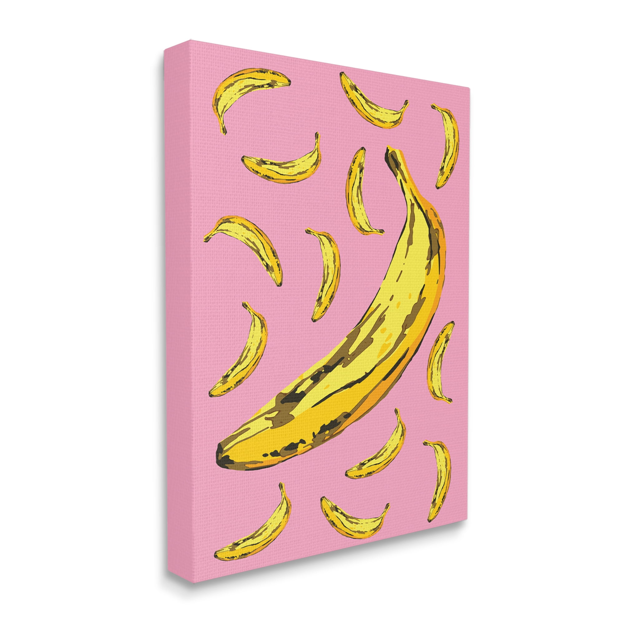 Stupell Industries Ripe Bananas Whimsical Tropical Fruits Yellow Pink Food & Beverage Painting Gallery Wrapped Canvas Art Print Wall Art, 24 x 30