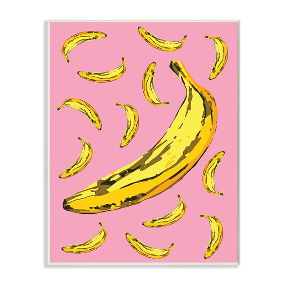Stupell Industries Ripe Bananas Whimsical Tropical Fruits Yellow Pink Food & Beverage Painting Unframed Art Print Wall Art, 10 x 15