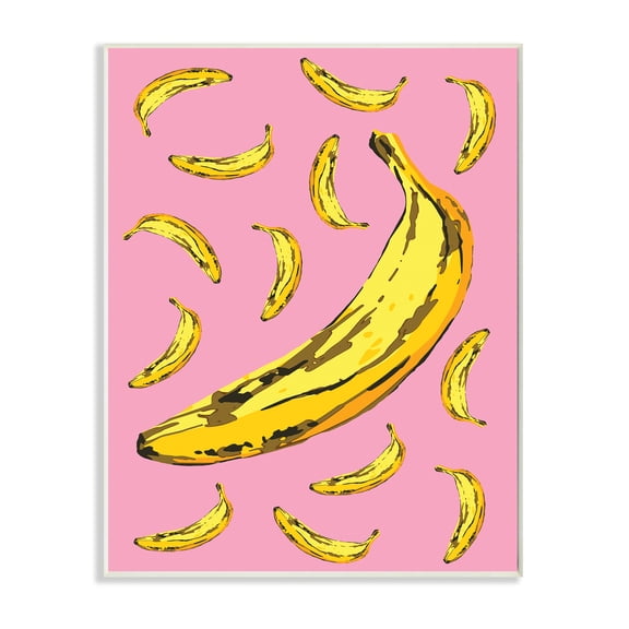 Stupell Industries Ripe Bananas Whimsical Tropical Fruits Yellow Pink Food & Beverage Painting Unframed Art Print Wall Art, 13 x 19
