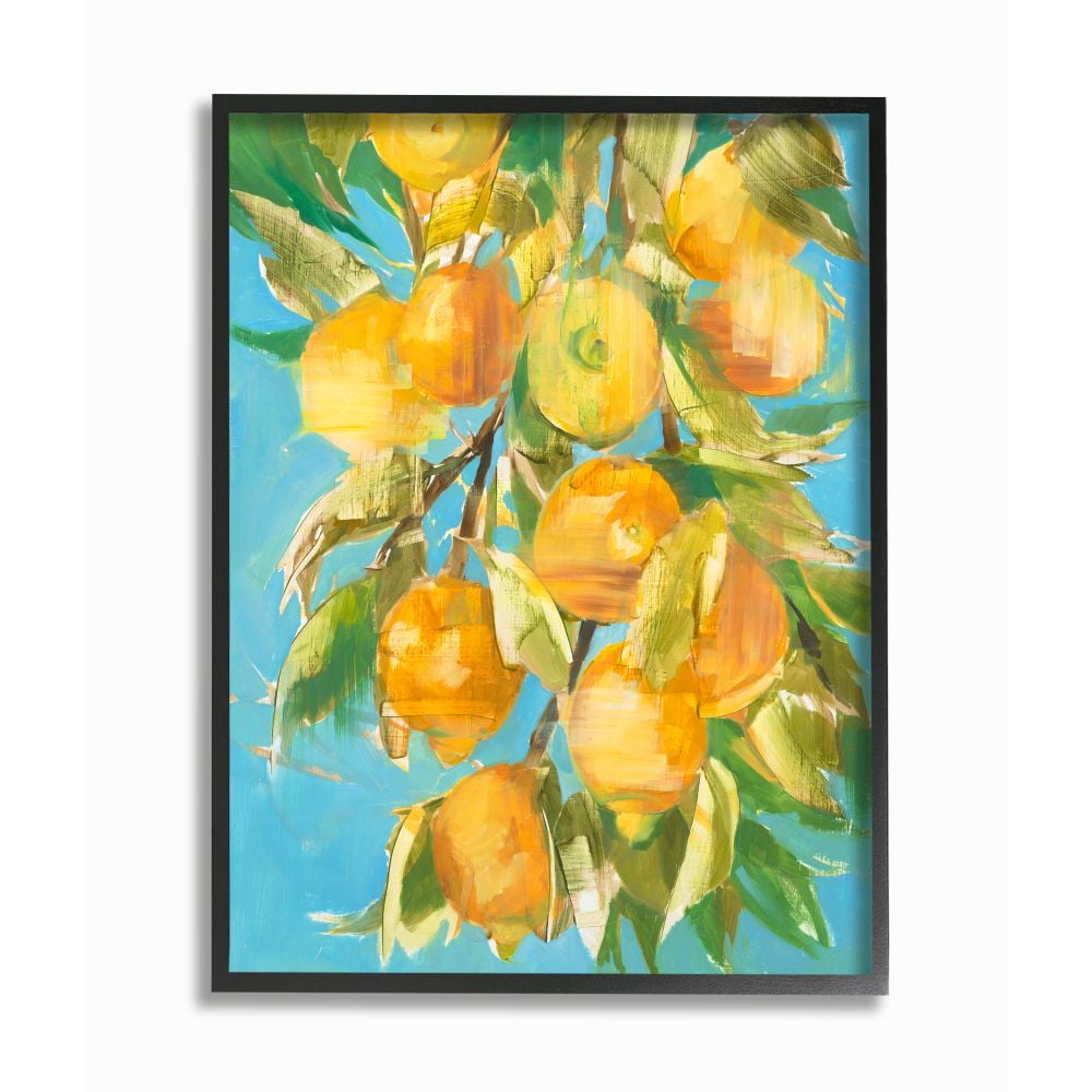Stupell Industries Ripe Lemon Tree Distortion Yellow Blue Green Framed Wall Art Design by Third and Wall, 16" x 20", Black Framed