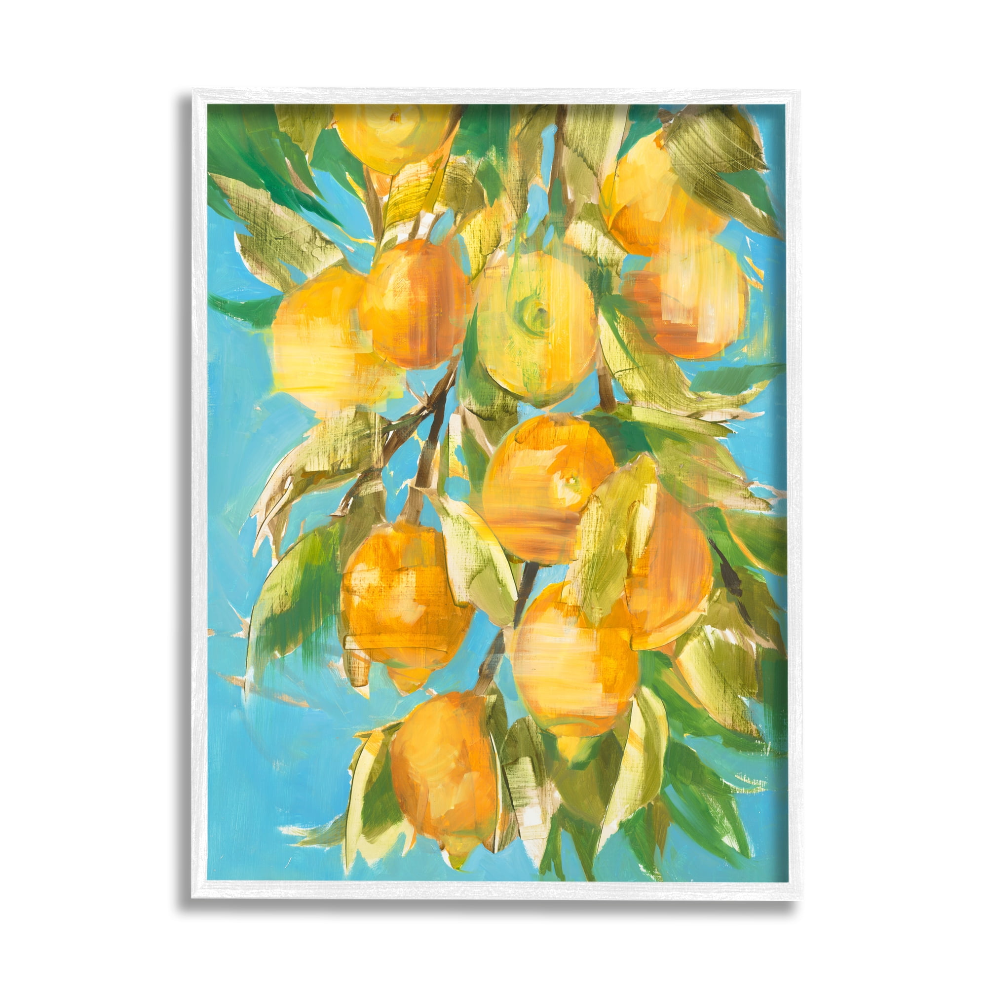 Stupell Industries Ripe Lemon Tree Distortion Yellow Blue Green Paintings White Framed Art Print Wall Art, 24x30, by Liz Jardine