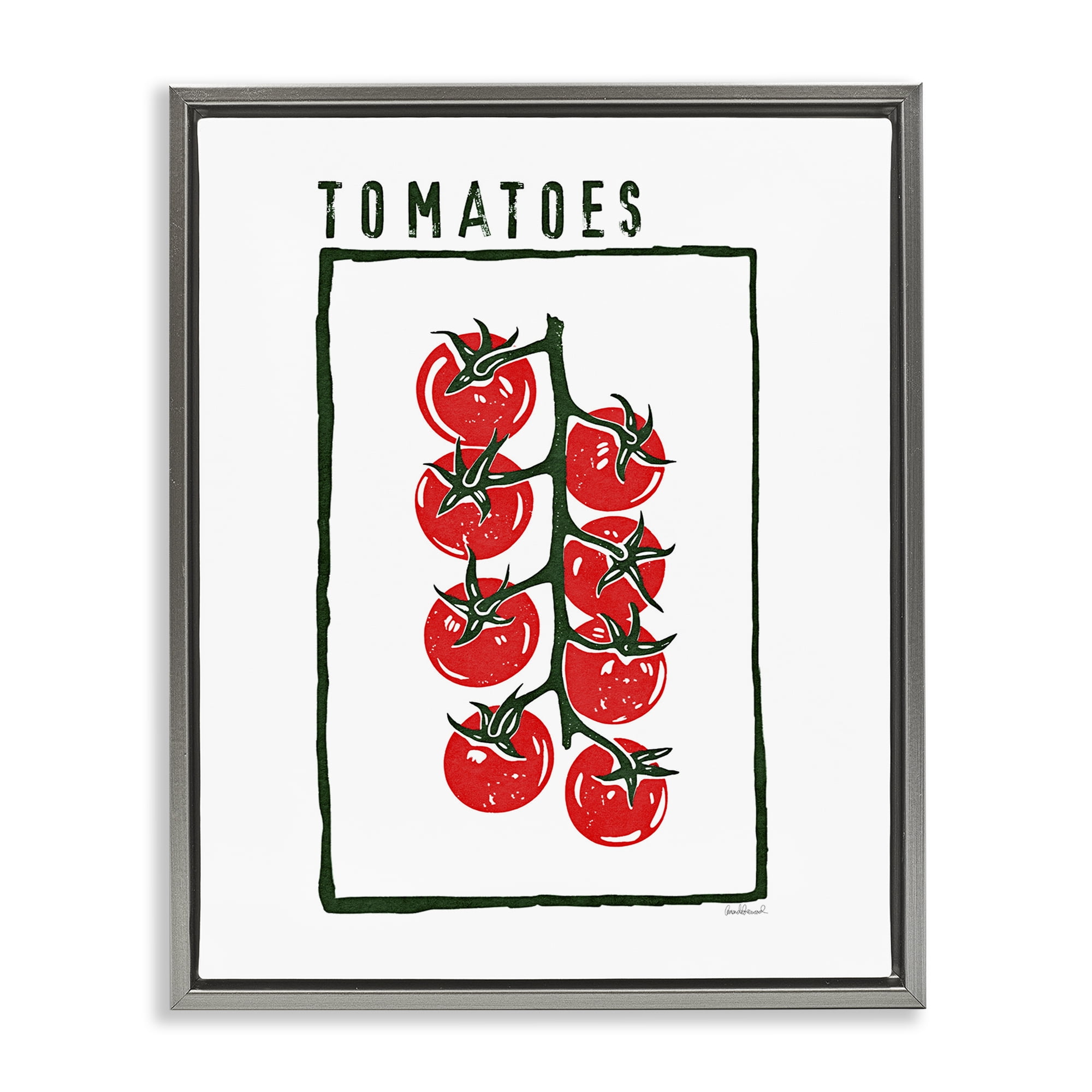 Stupell Industries Ripe Tomatoes Cluster Gray Framed Floater Canvas Wall Art, design by Amanda Greenwood
