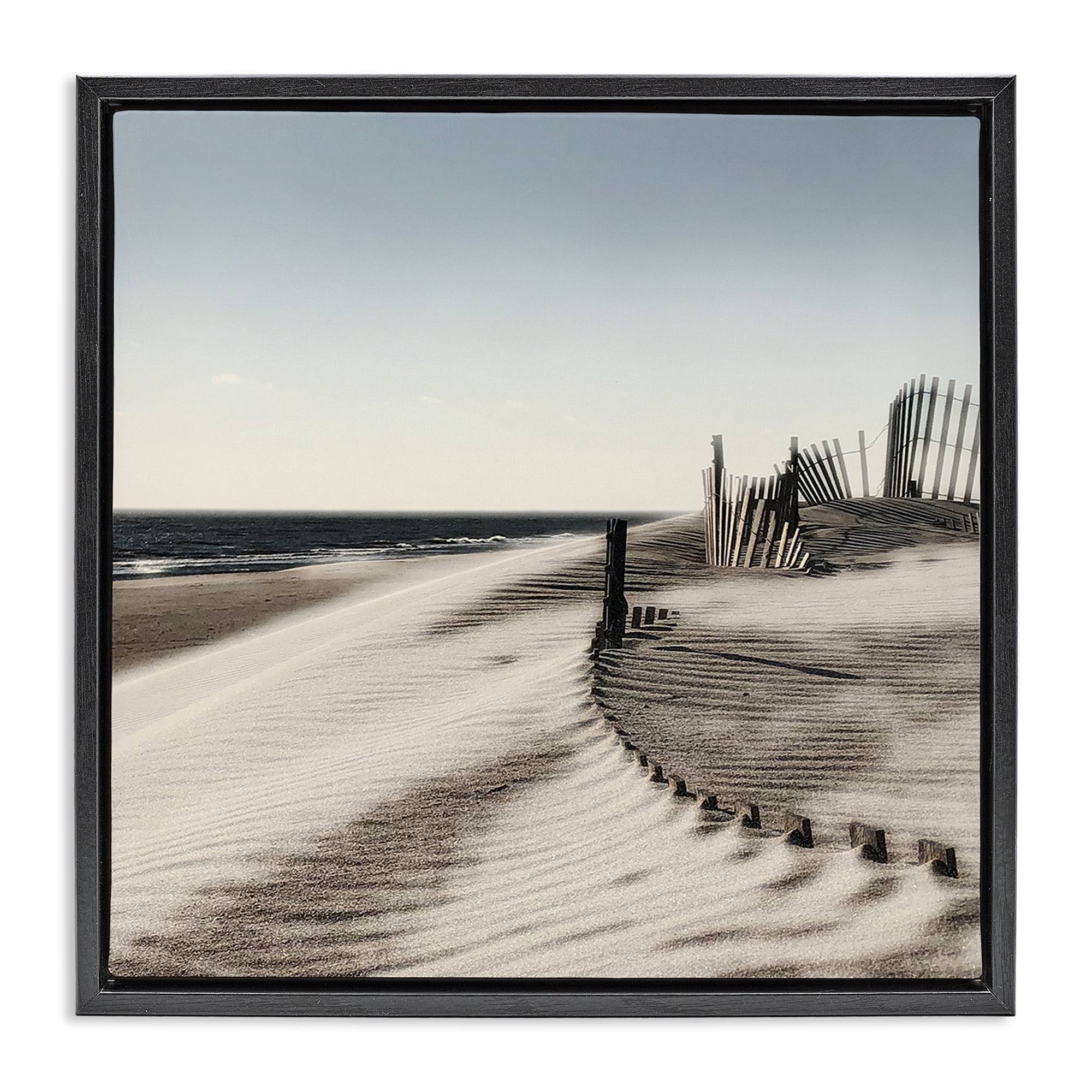 Stupell Industries Rippled Beach Fence Landscape Painting Black Floater Framed Canvas Art Print Wall Art, 25 x 25