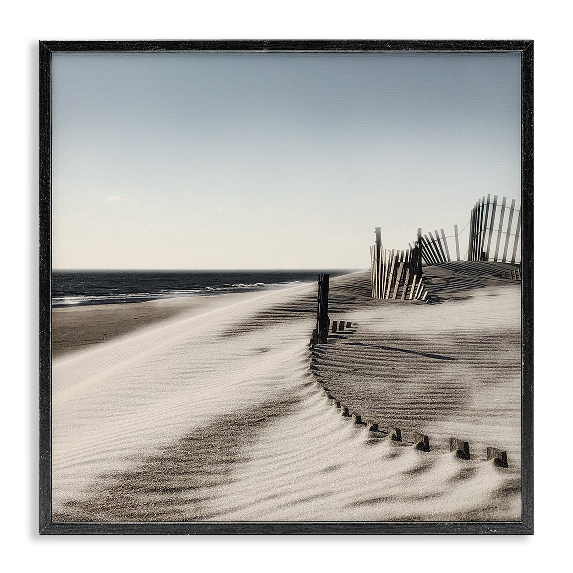 Stupell Industries Rippled Beach Fence Landscape Painting Black Framed Art Print Wall Art, 24 x 24