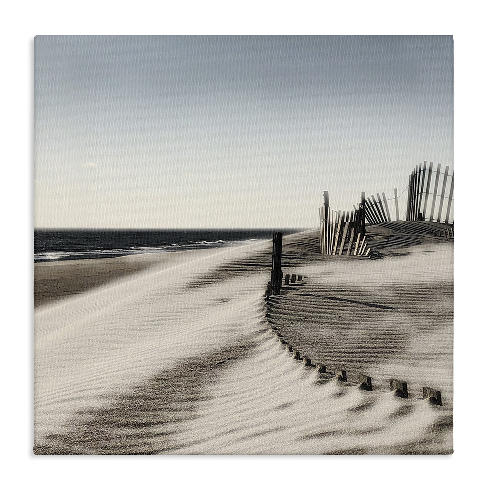 Stupell Industries Rippled Beach Fence Landscape Painting Gallery Wrapped Canvas Art Print Wall Art, 24 x 24