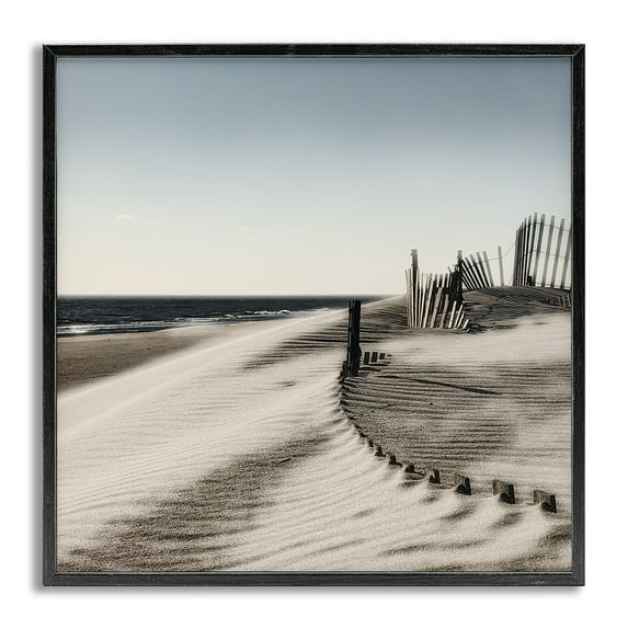 Stupell Industries Rippled Beach Fence Landscape Painting Gray Framed Art Print Wall Art, 24 x 24