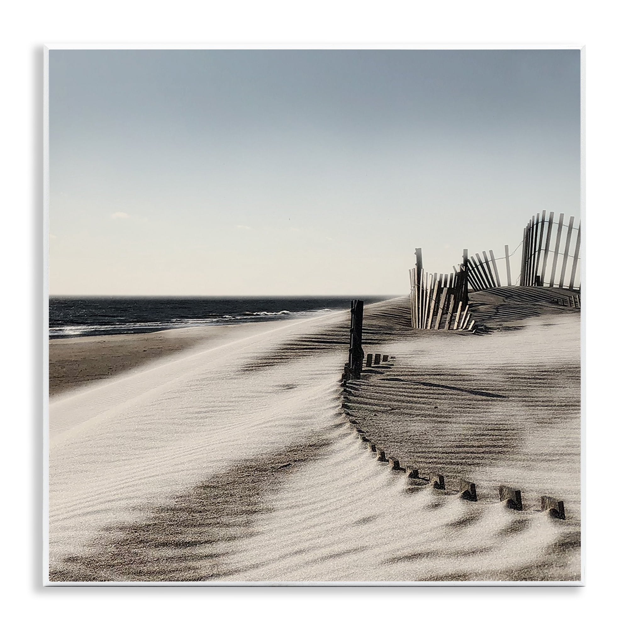 Stupell Industries Rippled Beach Fence Landscape Painting Unframed Art Print Wall Art, 12 x 12