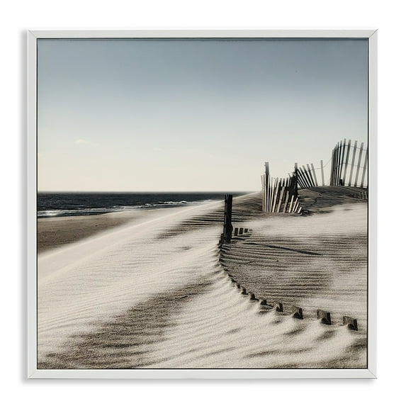 Stupell Industries Rippled Beach Fence Landscape Painting White Framed Art Print Wall Art, 24 x 24