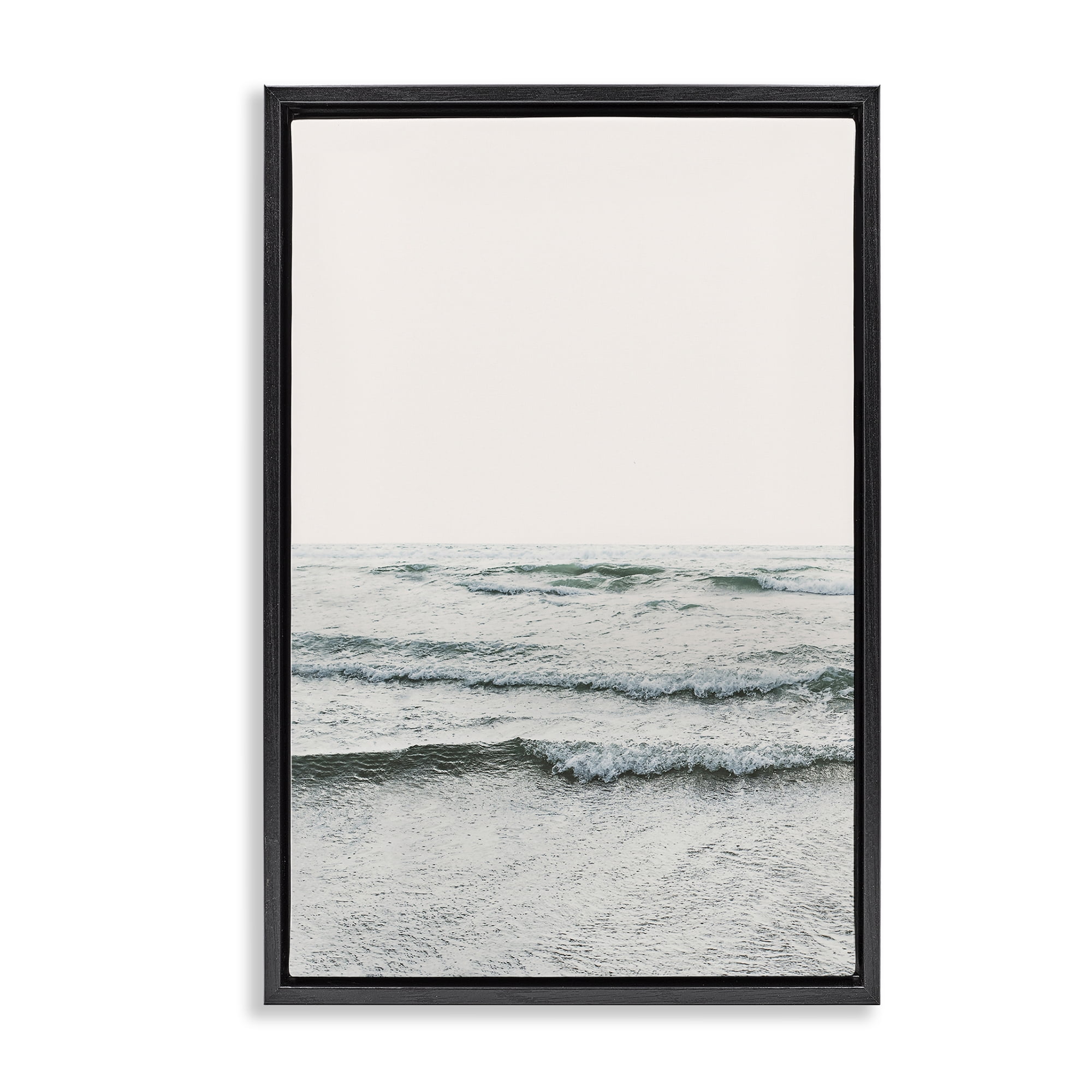Stupell Industries Rippling Ocean Tide Nautical & Beach Photography Black Floater Framed Canvas Art Print Wall Art, 21 x 31