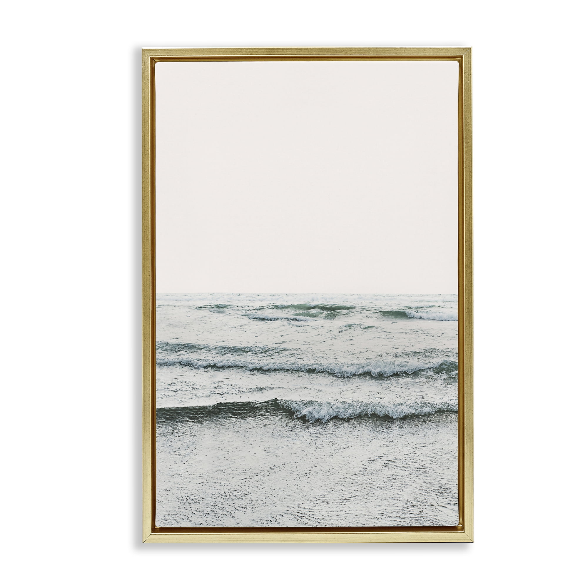 Stupell Industries Rippling Ocean Tide Nautical & Beach Photography Gold Floater Framed Canvas Art Print Wall Art, 21 x 31