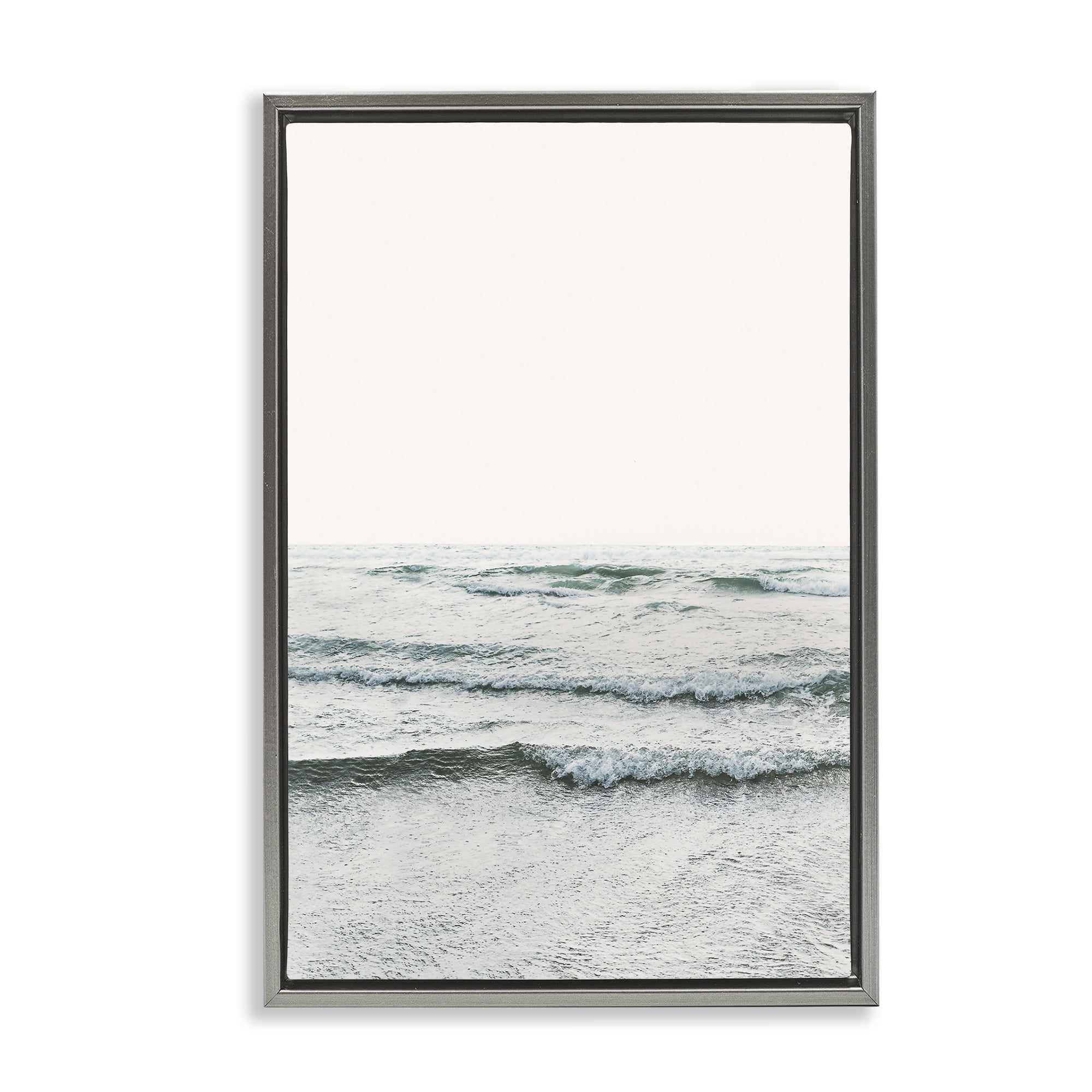 Stupell Industries Rippling Ocean Tide Nautical & Beach Photography Gray Floater Framed Canvas Art Print Wall Art, 21 x 31