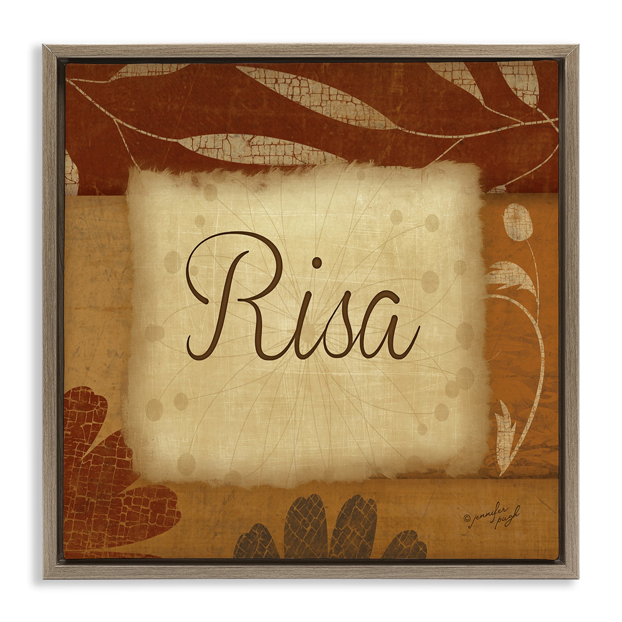 Stupell Industries Risa con Flores Tradicionales Typography and Symbols Painting Brown Floater Framed Art Print Wall Art, 25 x 25
