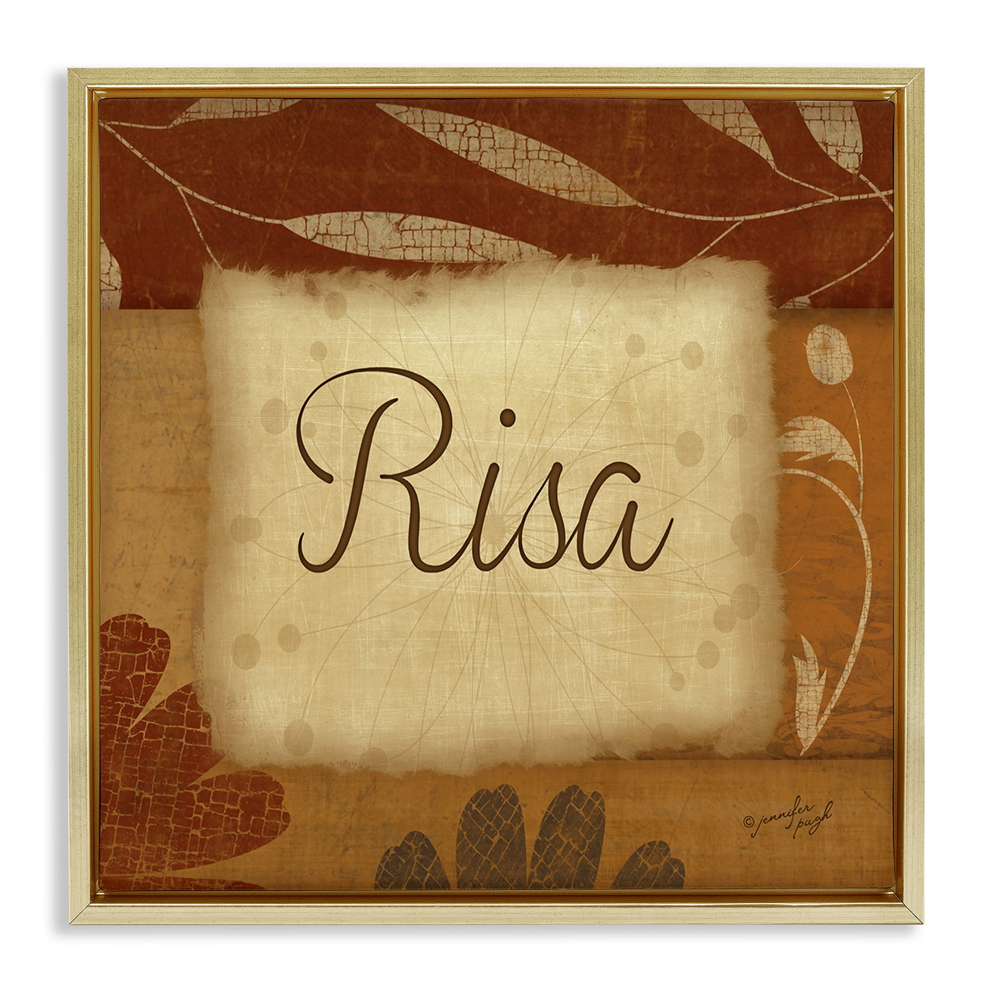 Stupell Industries Risa con Flores Tradicionales Typography and Symbols Painting Gold Floater Framed Art Print Wall Art, 18 x 18