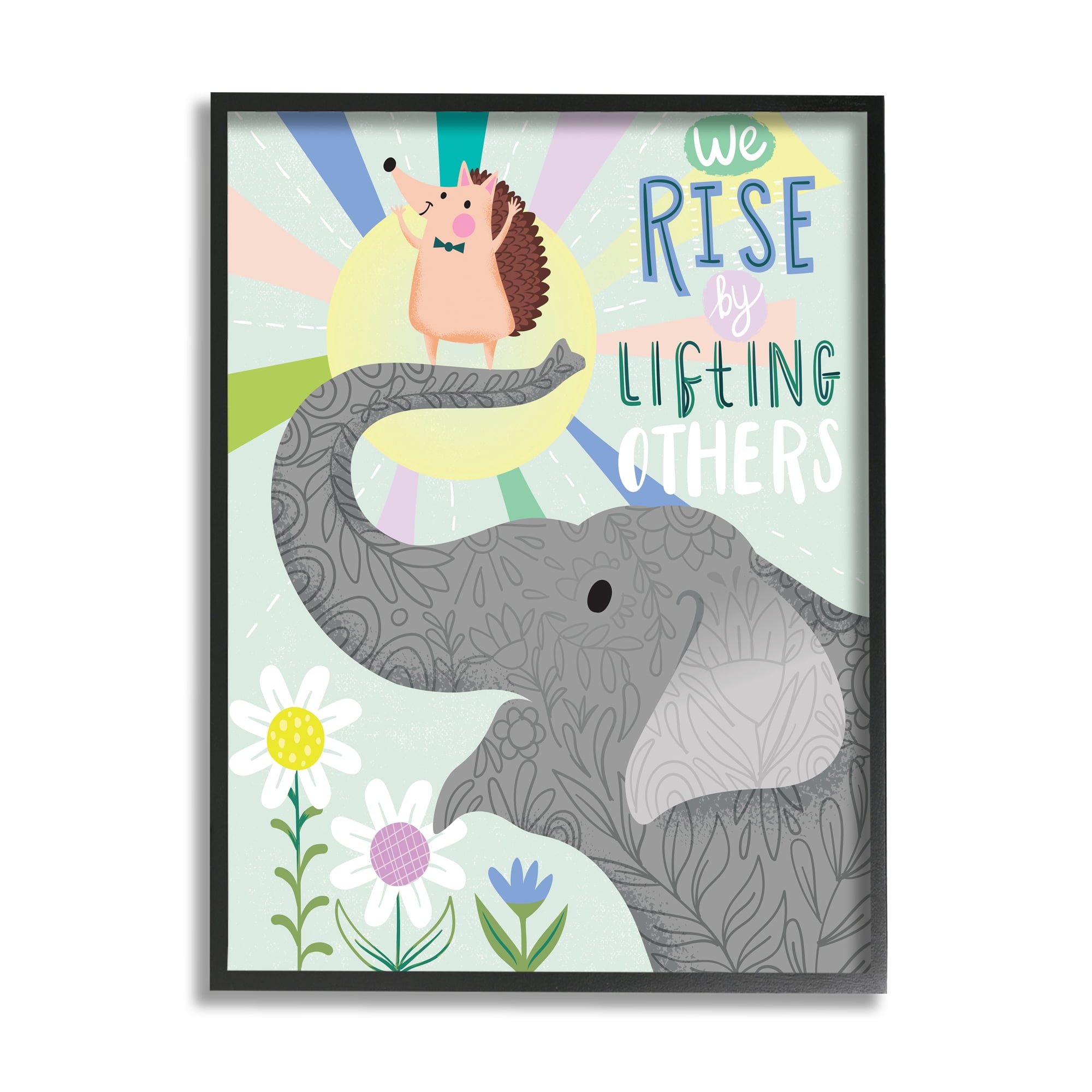 Stupell Industries Rise By Lifting Others Sentiment Elephant Hedgehog Flowers, 11 x 14, Designed by Arrolynn Weiderhold
