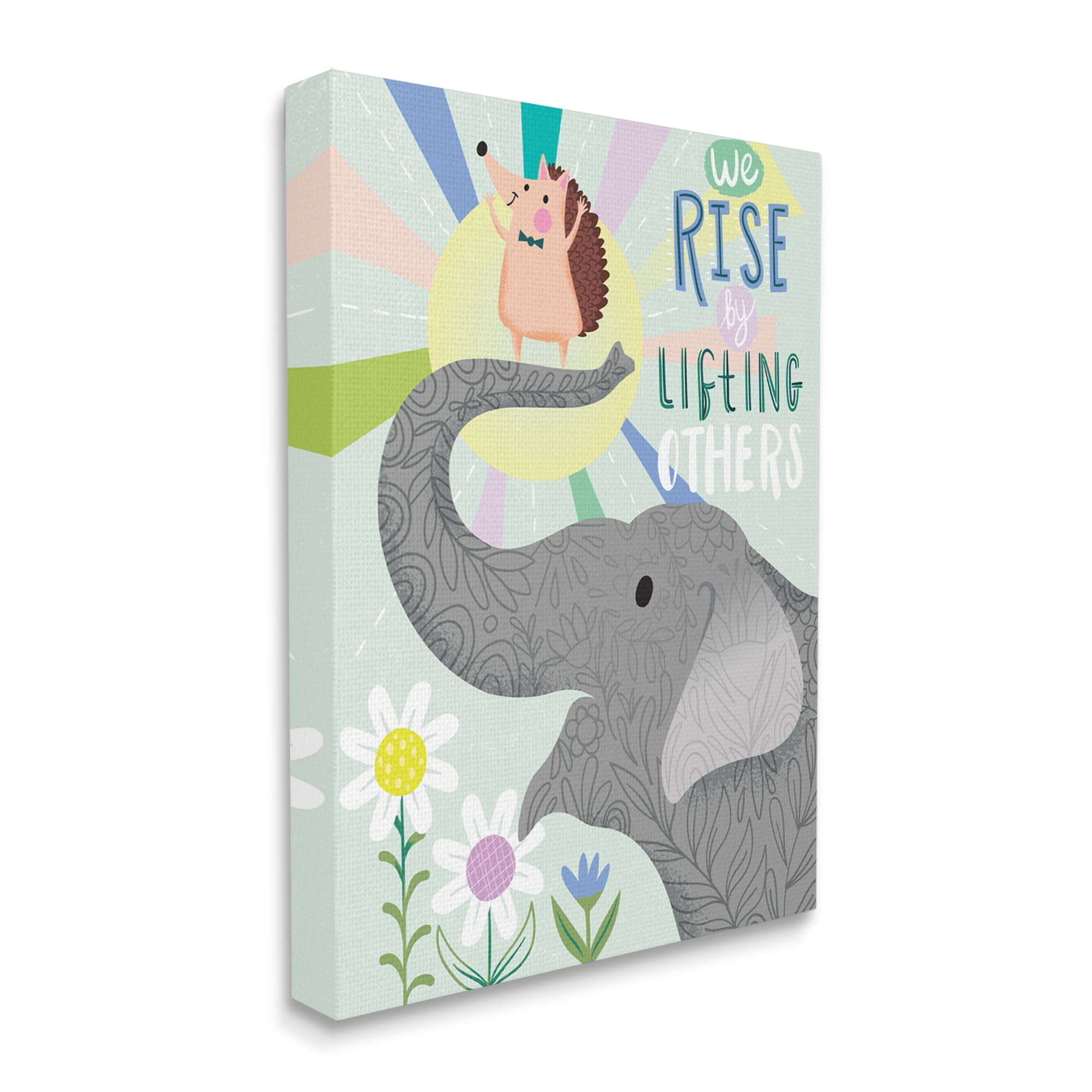 Stupell Industries Rise By Lifting Others Sentiment Elephant Hedgehog Flowers, 16 x 20, Designed by Arrolynn Weiderhold