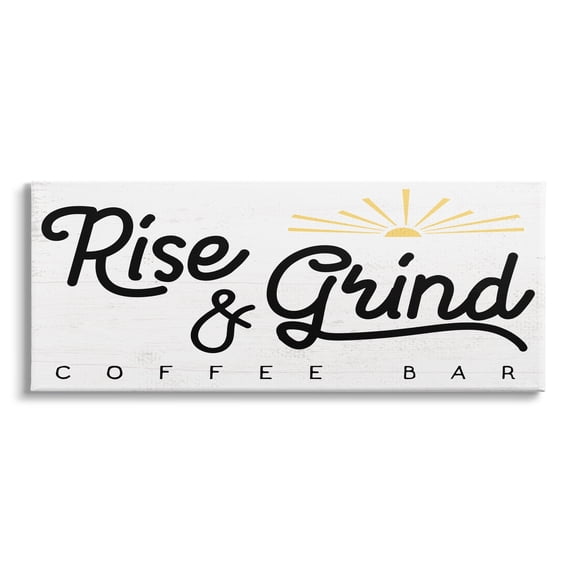 Stupell Industries Rise & Grind Coffee Bar Sign Rustic Sunrise, 48 x 20, Design by Daphne Polselli