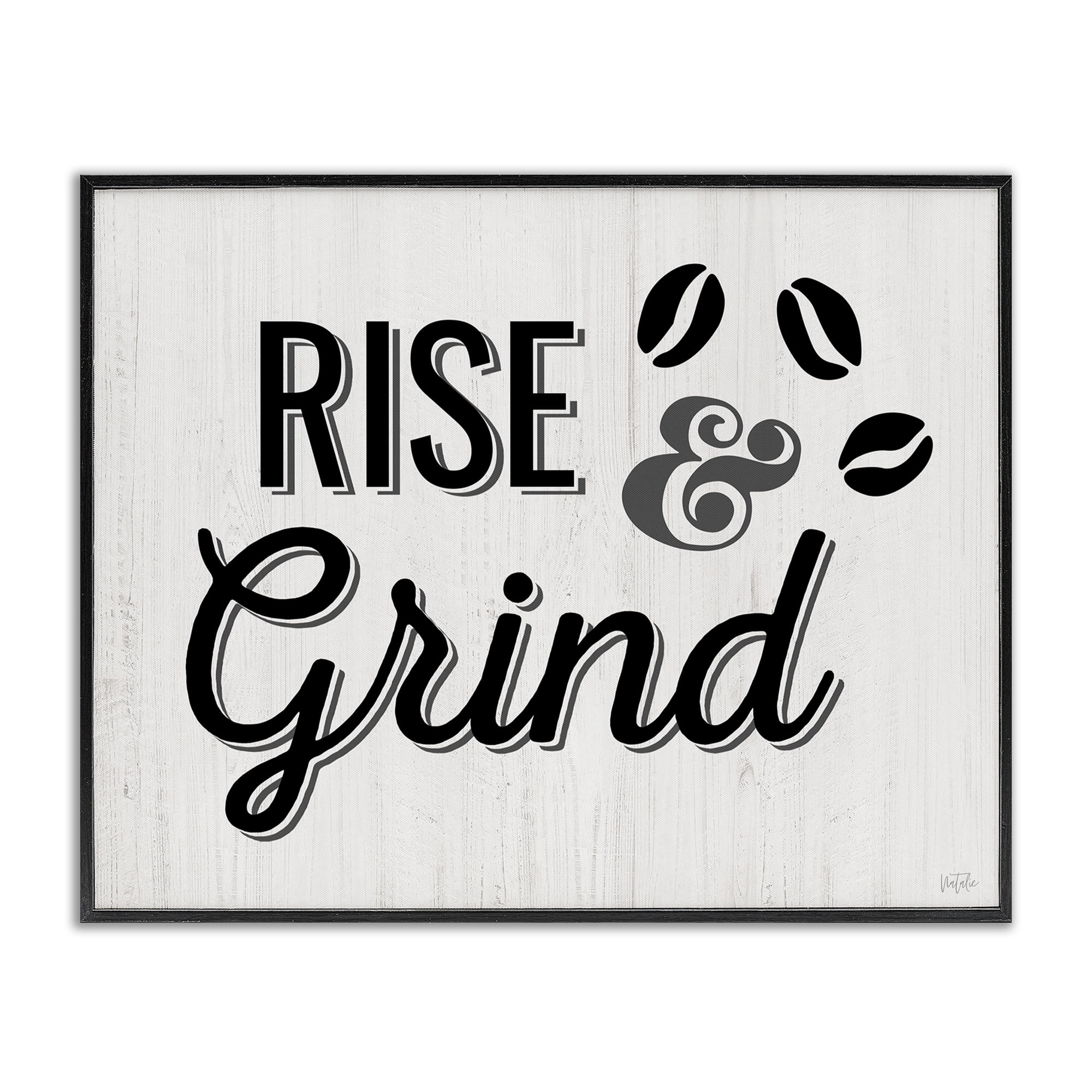 Stupell Industries Rise & Grind Coffee Beans Food & Beverage Painting Black Framed Art Print Wall Art, 14 x 11