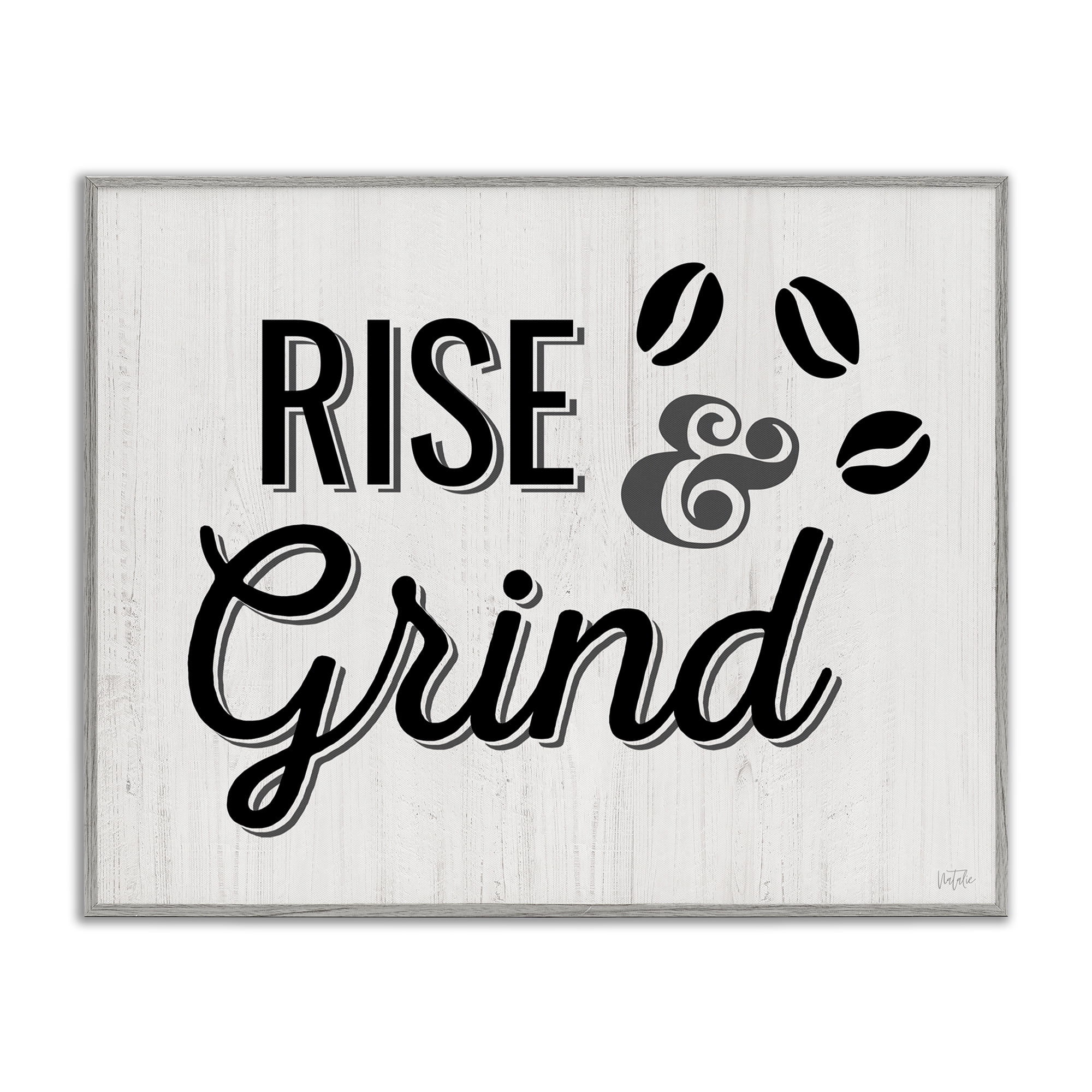 Stupell Industries Rise & Grind Coffee Beans Food & Beverage Painting Gray Framed Art Print Wall Art, 14 x 11