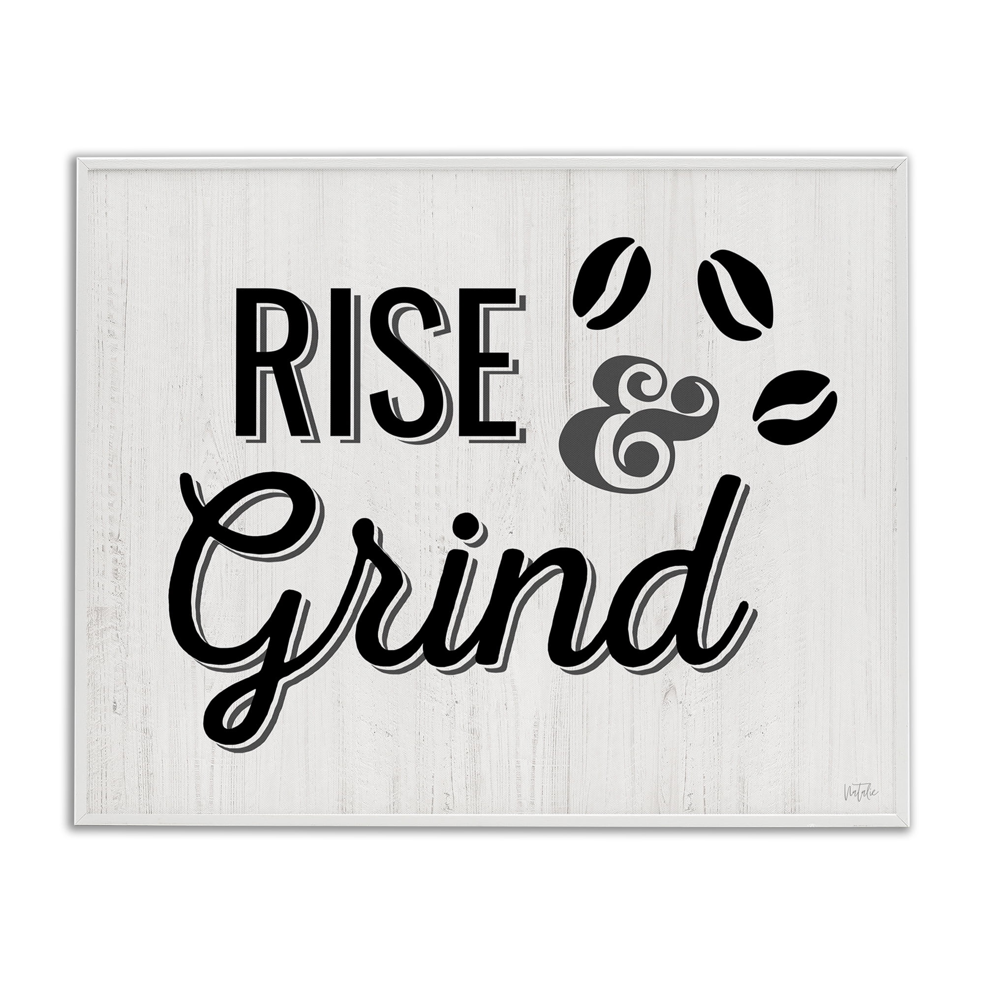 Stupell Industries Rise & Grind Coffee Beans Food & Beverage Painting White Framed Art Print Wall Art, 14 x 11