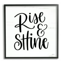 Stupell Industries Rise & Shine Calligraphy Script Rustic Birch Pattern Graphic Art Black Framed Art Print Wall Art, Design by Imperfect Dust